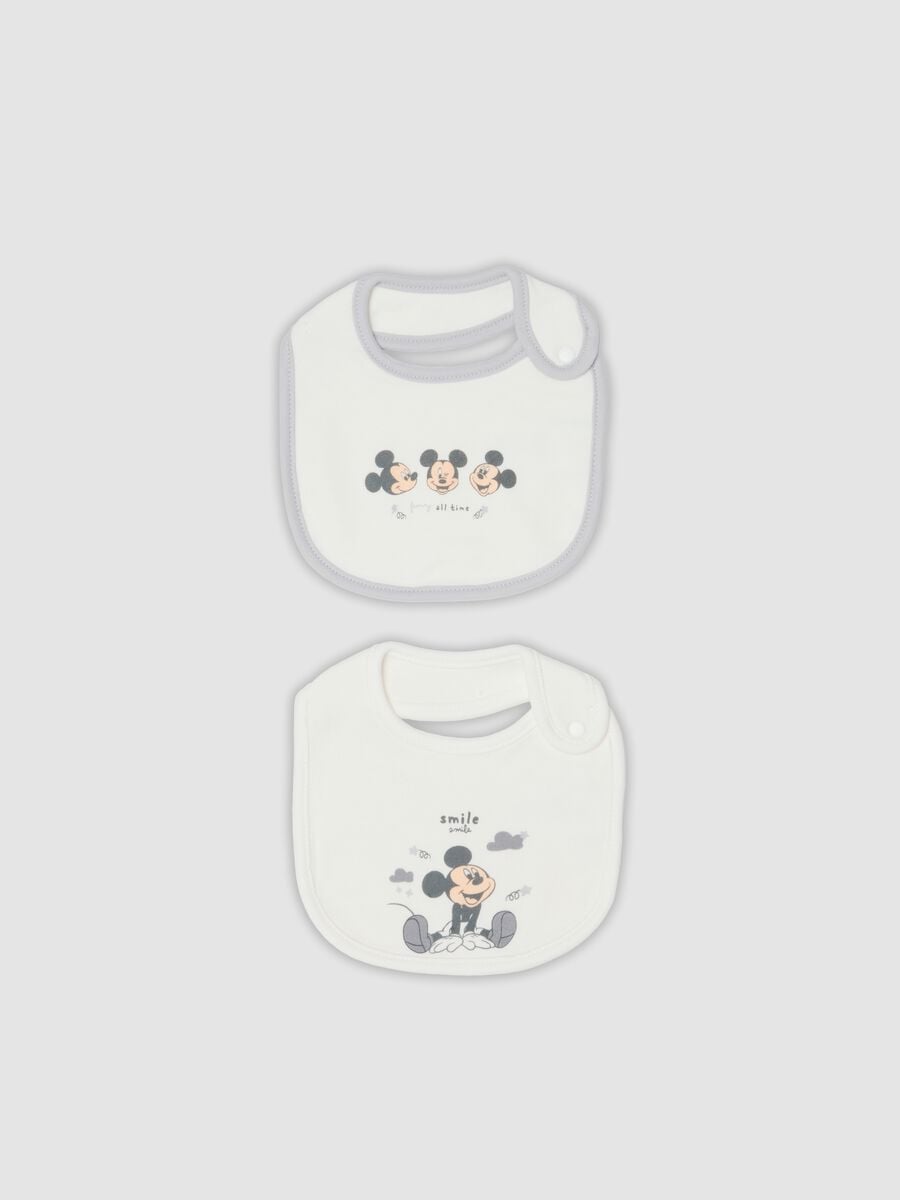 Bipack di bavaglini bianchi in puro cotone organico con stampa Mickey_0