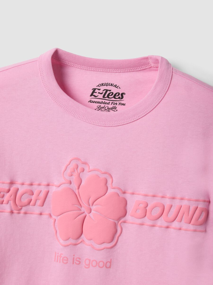 T-shirt in puro cotone rosa regular fit con fiore_5