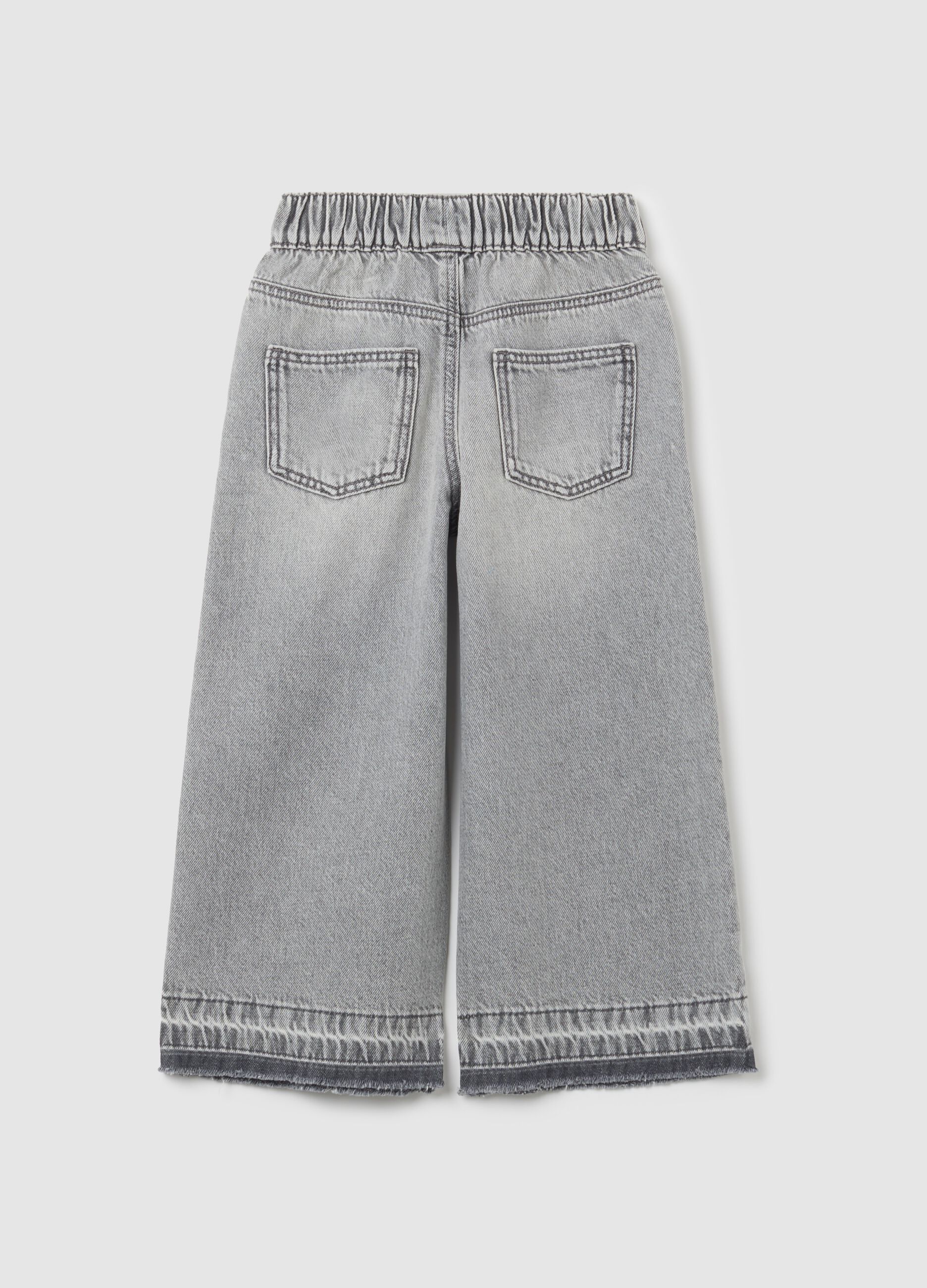 Jeans da bambina in puro cotone grigio wide leg