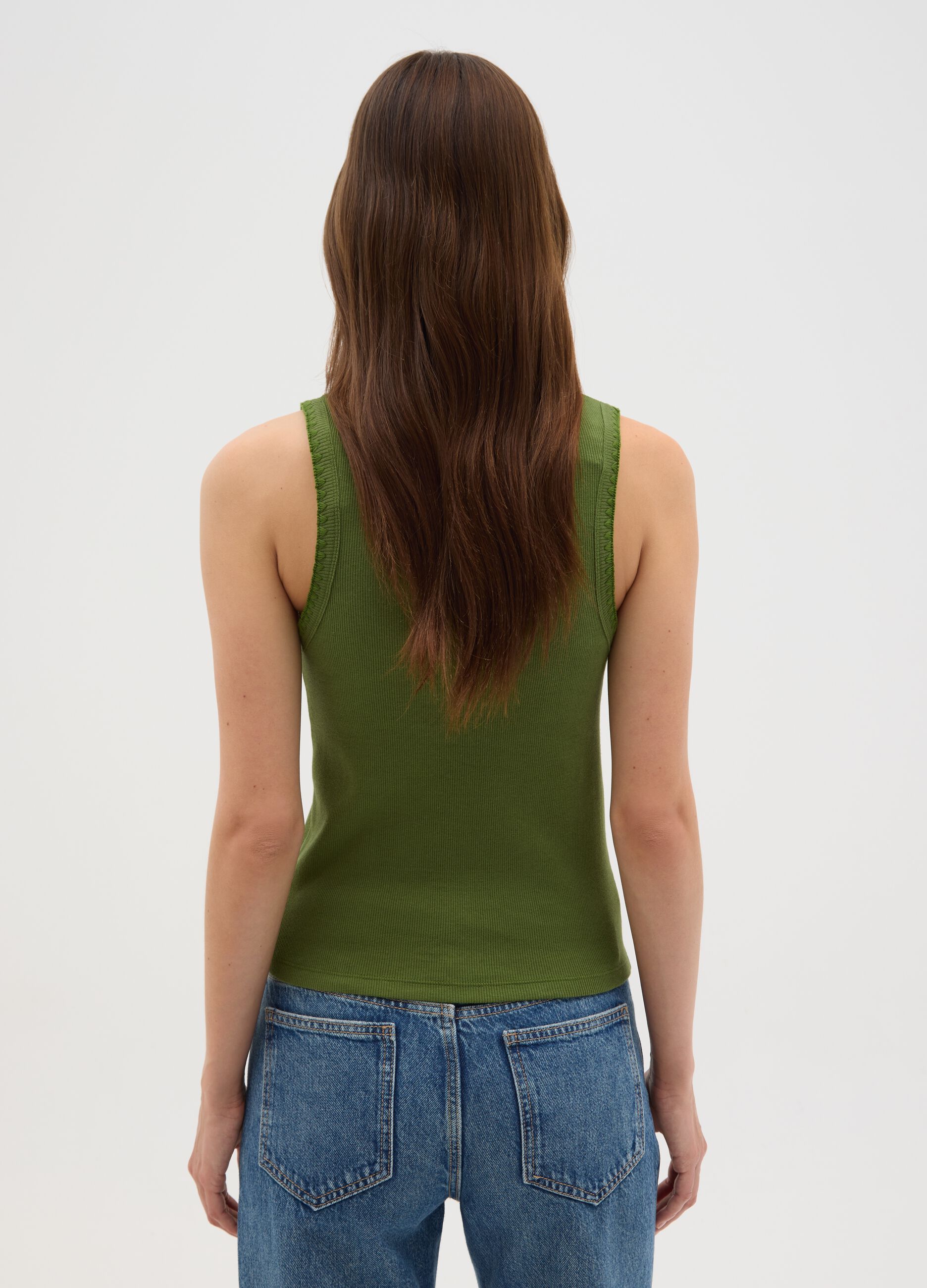 Women's green stretch cotton camisole