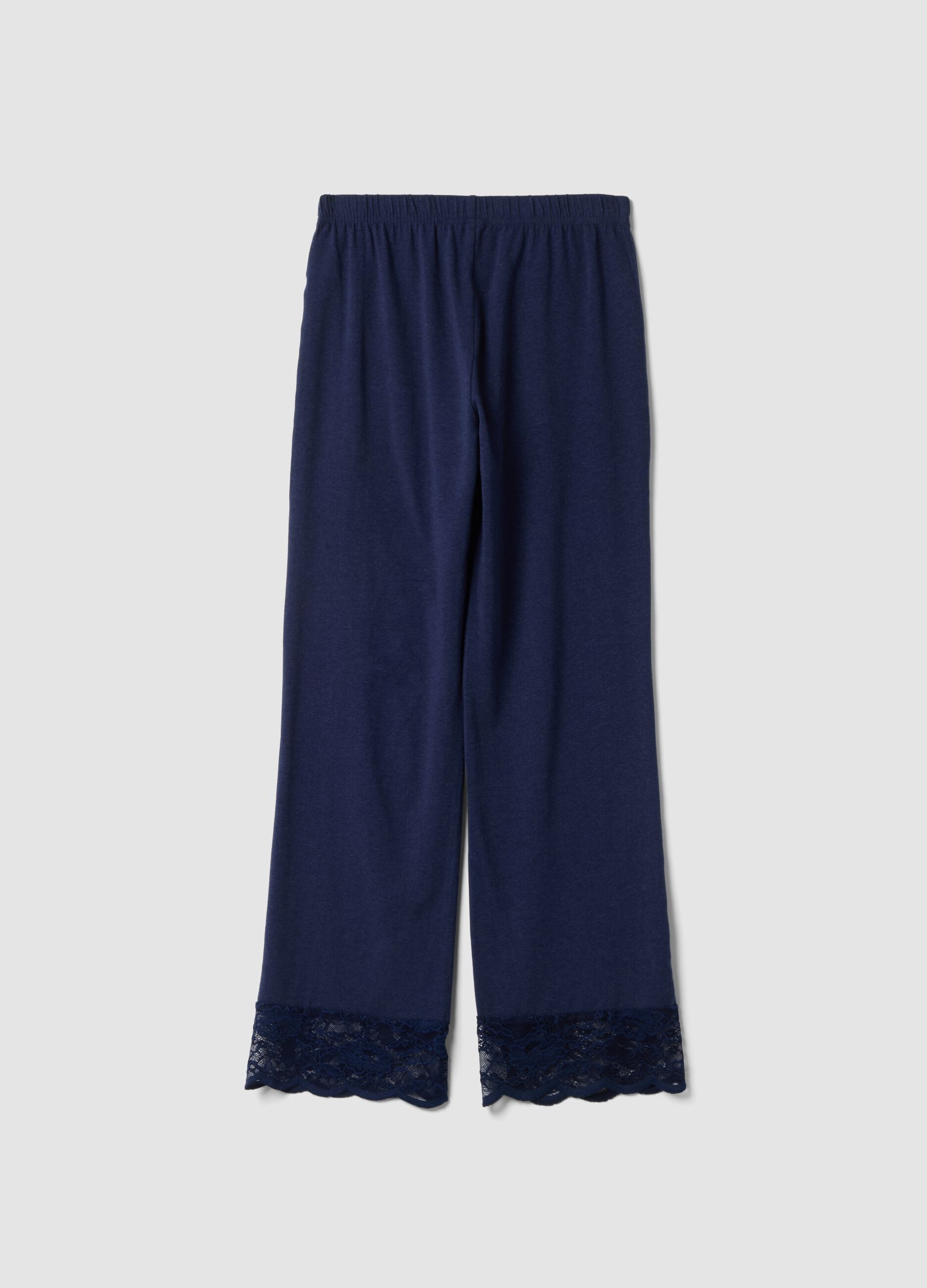 Blue pyjama trousers in cotton, lyocell and stretch wool