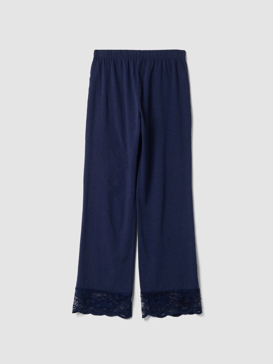 Pantaloni pigiama blu in cotone, lyocell e lana elasticizzata_6