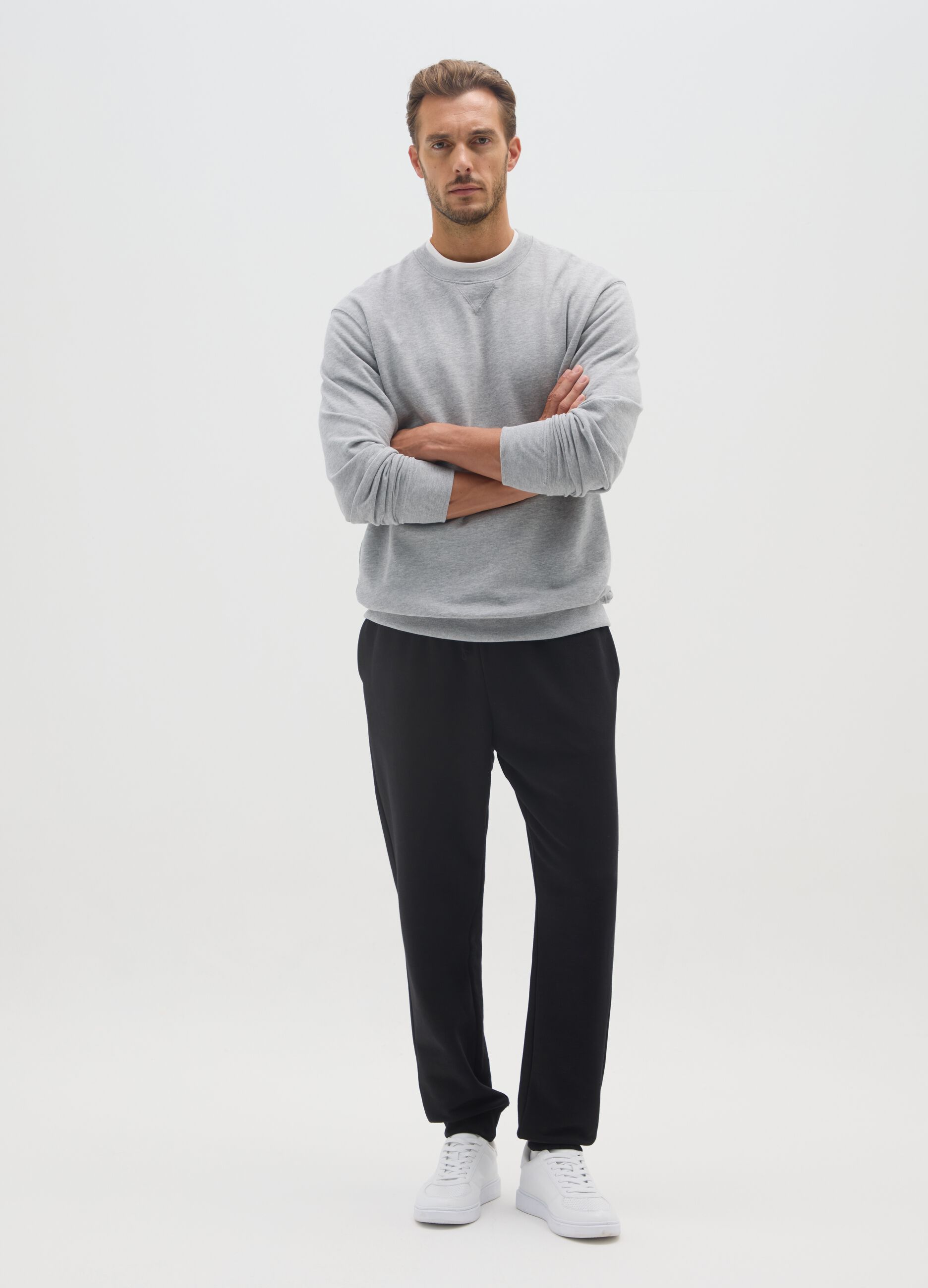 Black cotton blend joggers, regular fit