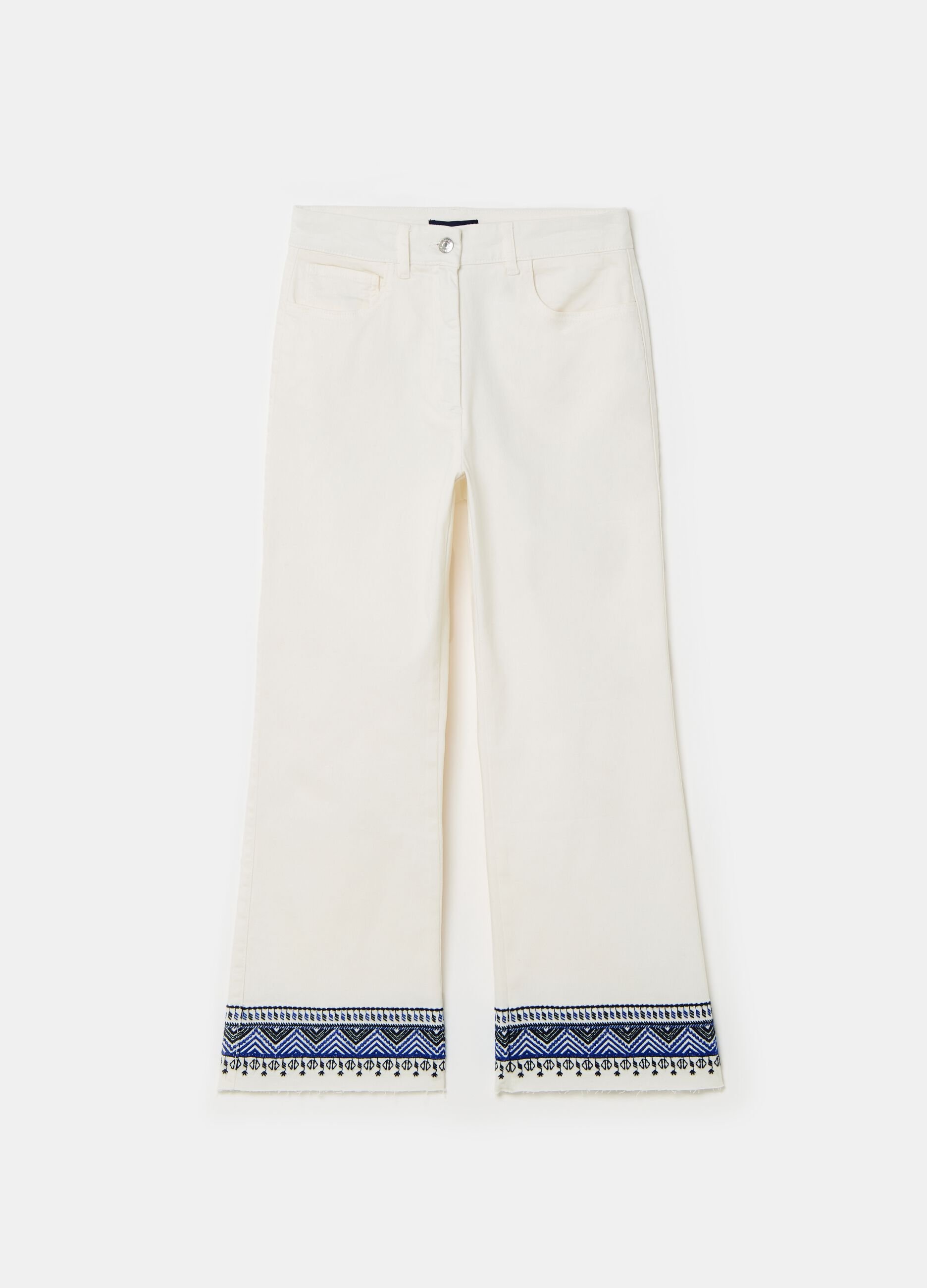 Jeans wide leg con ricami etnici