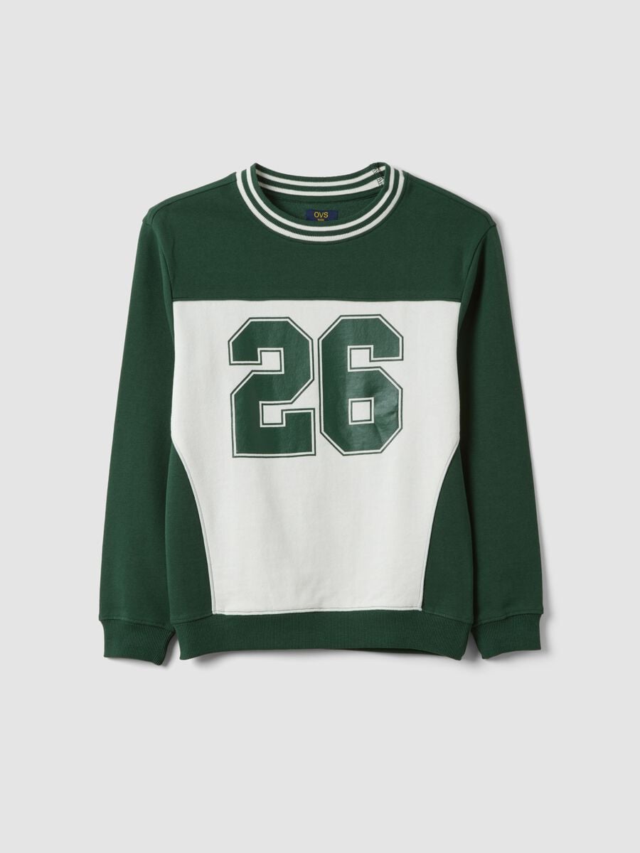 Green 100% cotton sweatshirt with contrast crew neck_0