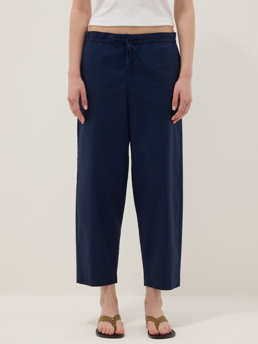 Blue stretch-cotton trousers with elasticated waist_1