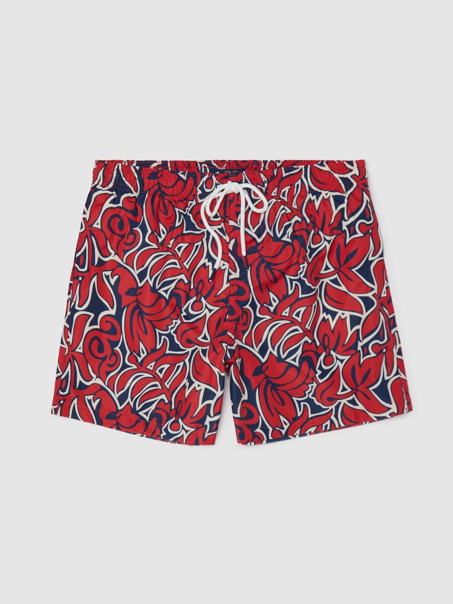 Red Floral Print Swim Shorts_4