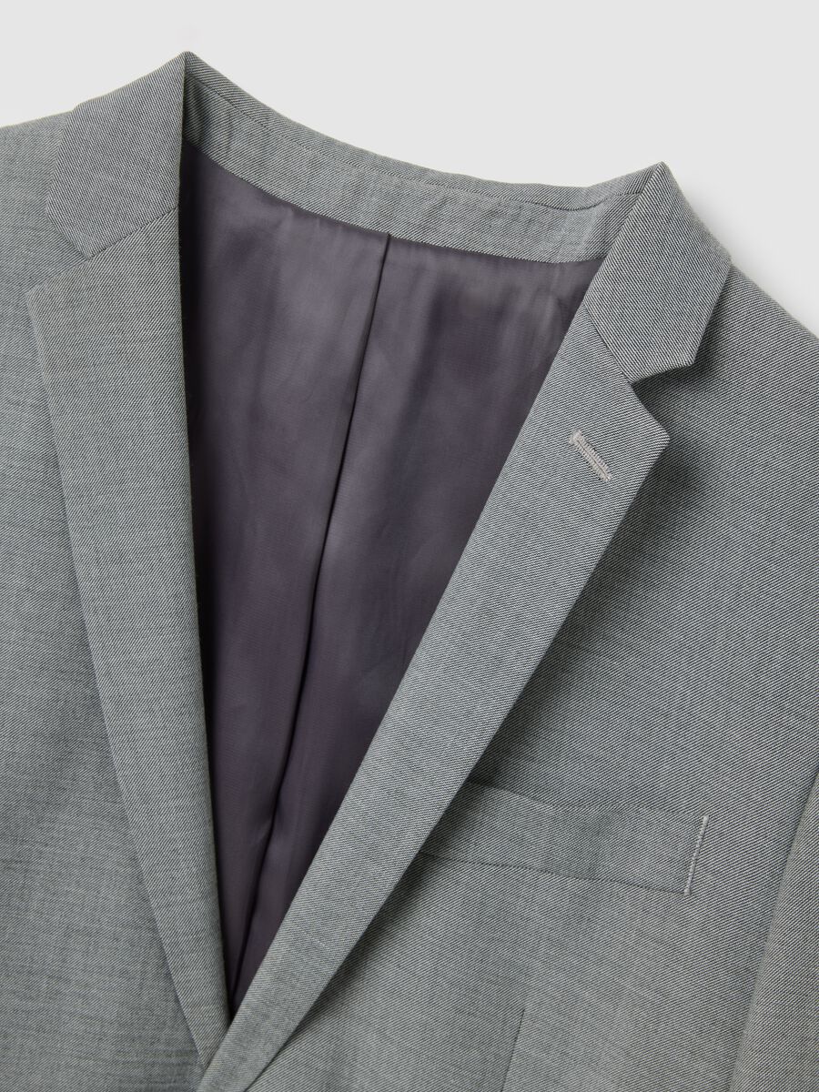 Grey Slim Fit Blazer with Buttons_5