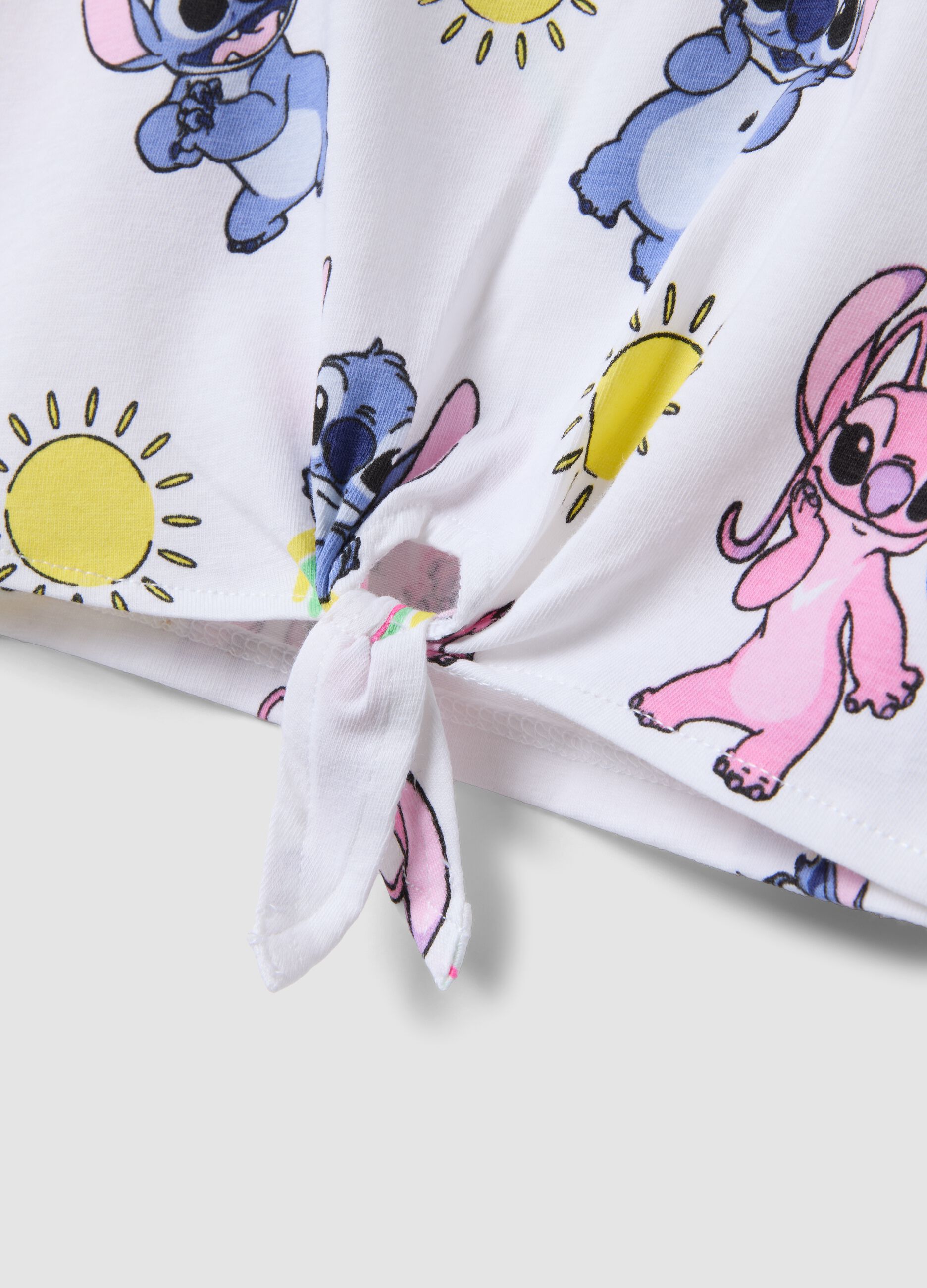 Girls&rsquo; white stretch cotton T-shirt with Stitch print