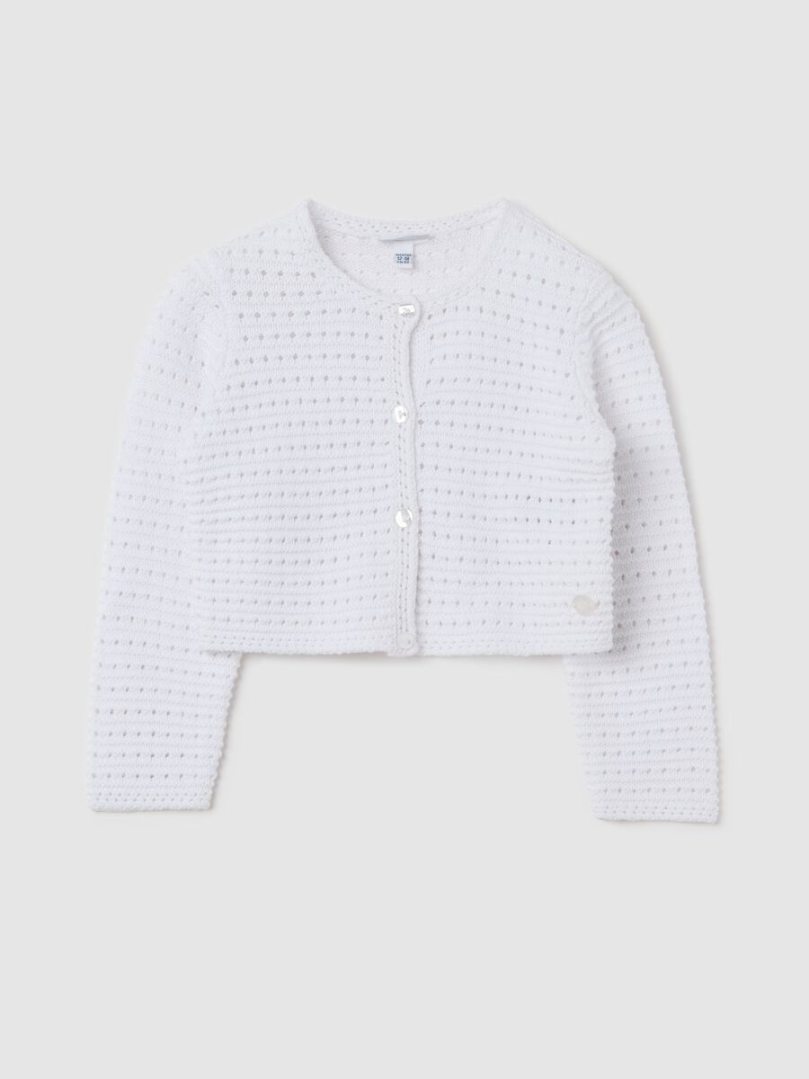 White cardigan in openwork cotton_0