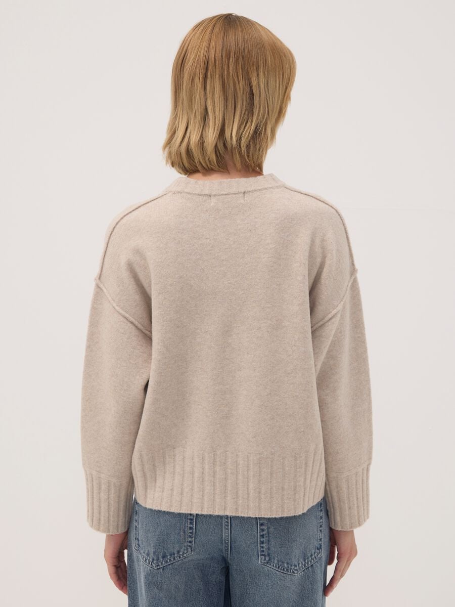 Beige crew-neck jumper in stretch fabric_3