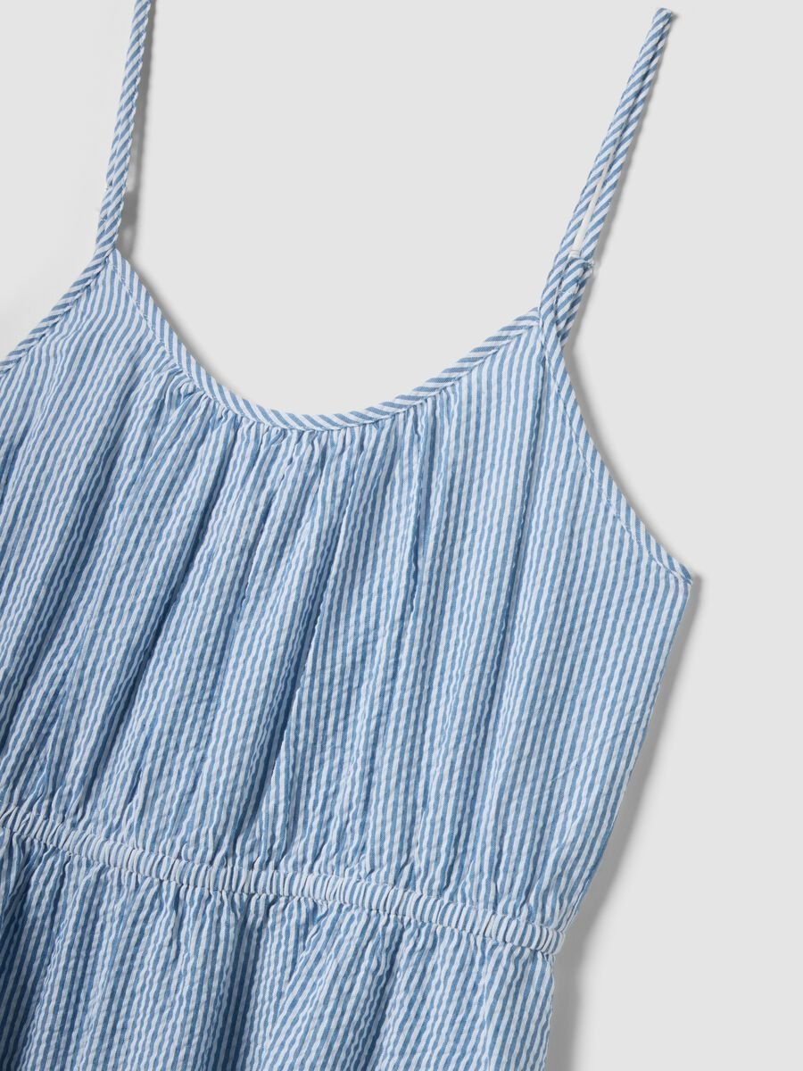 Abito azzurro a righe in puro cotone regular fit con spalline sottili_5