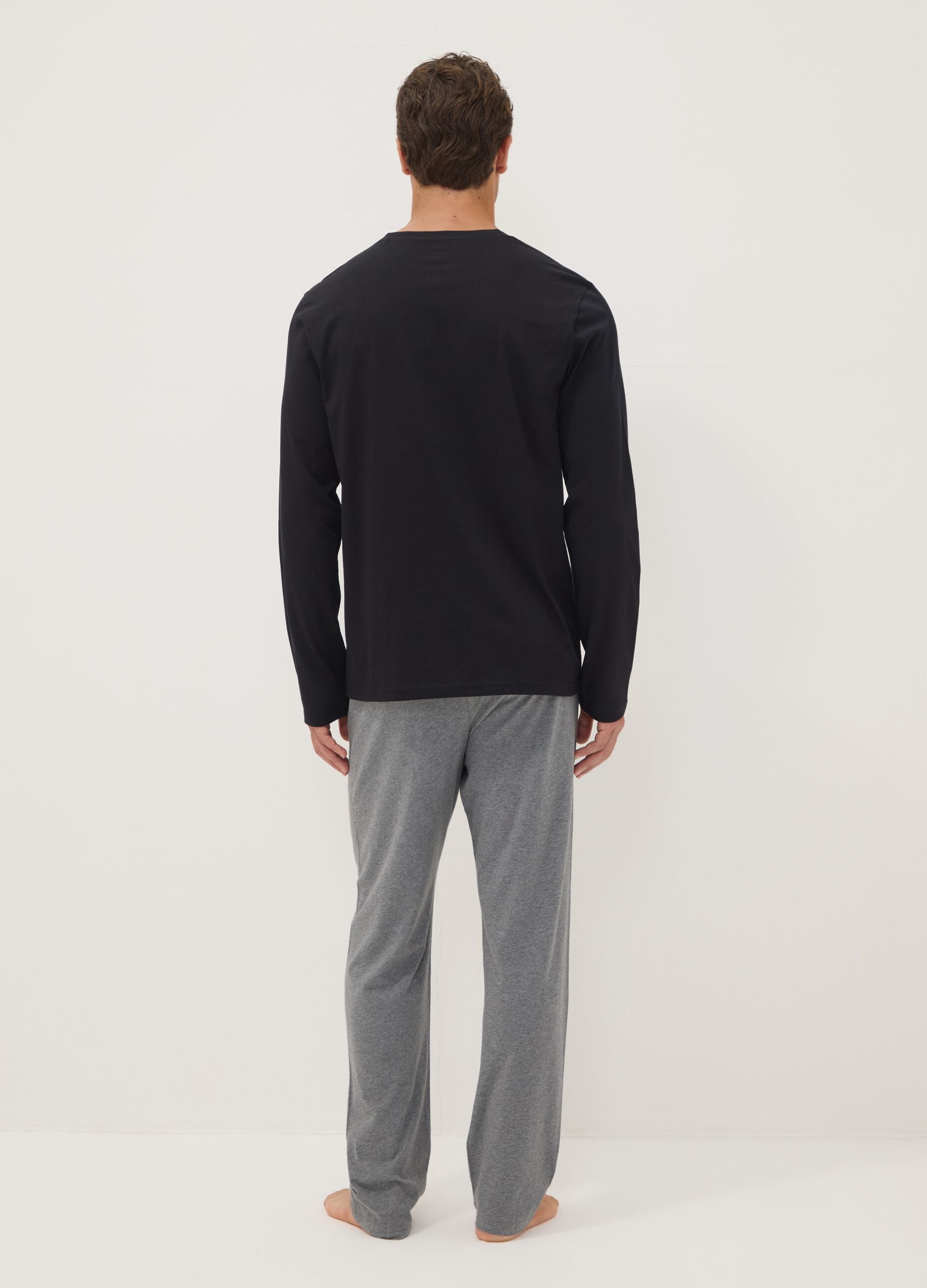 Black and grey pure organic cotton V-neck regular-fit pyjamas