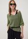 Green V-neck top in viscose and linen blend_0