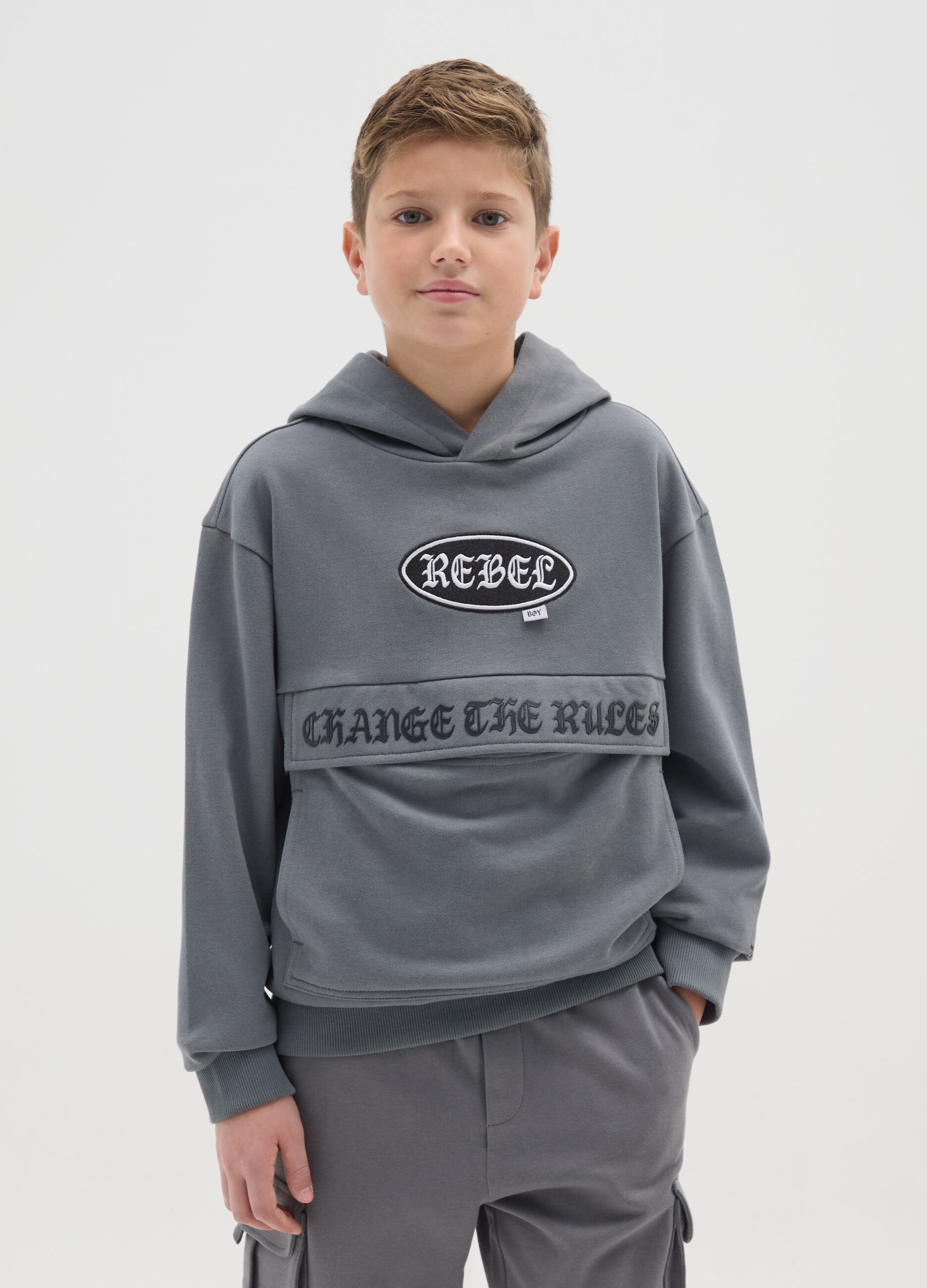 Boy's grey hoodie in pure cotton