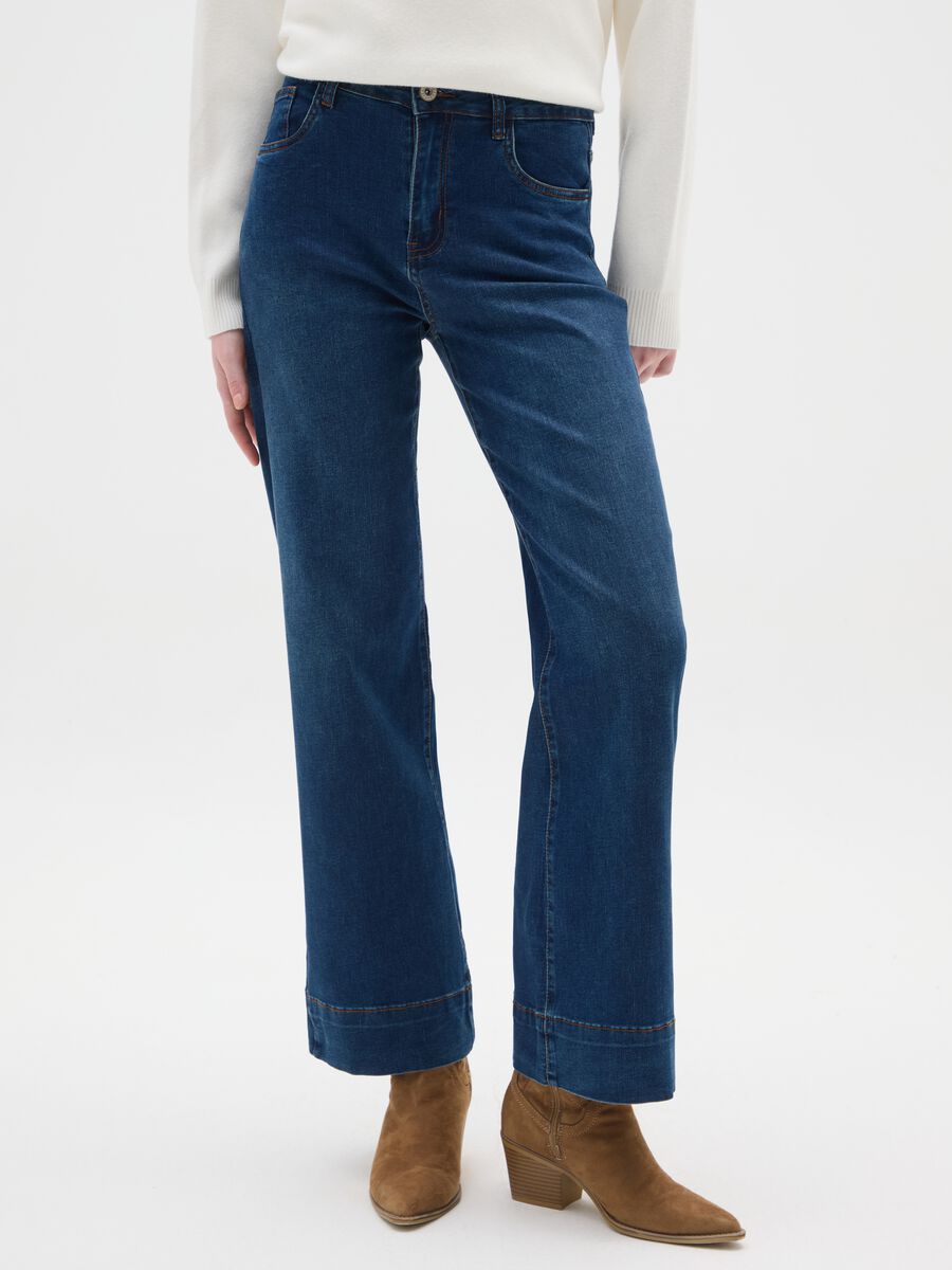 Blue Stretch Cotton Regular Fit Trousers_1