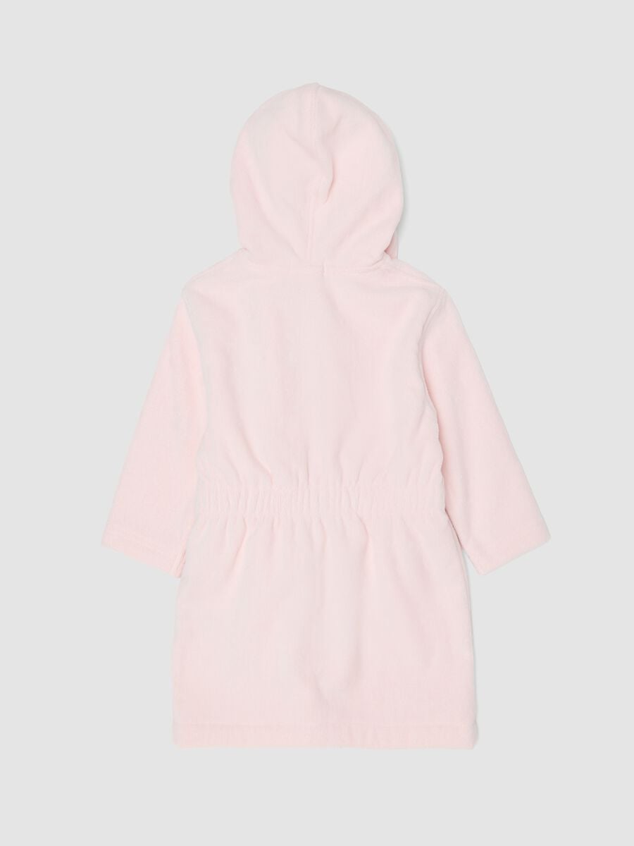 Accappatoio rosa con cappuccio in cotone organico per neonata e bimba_1