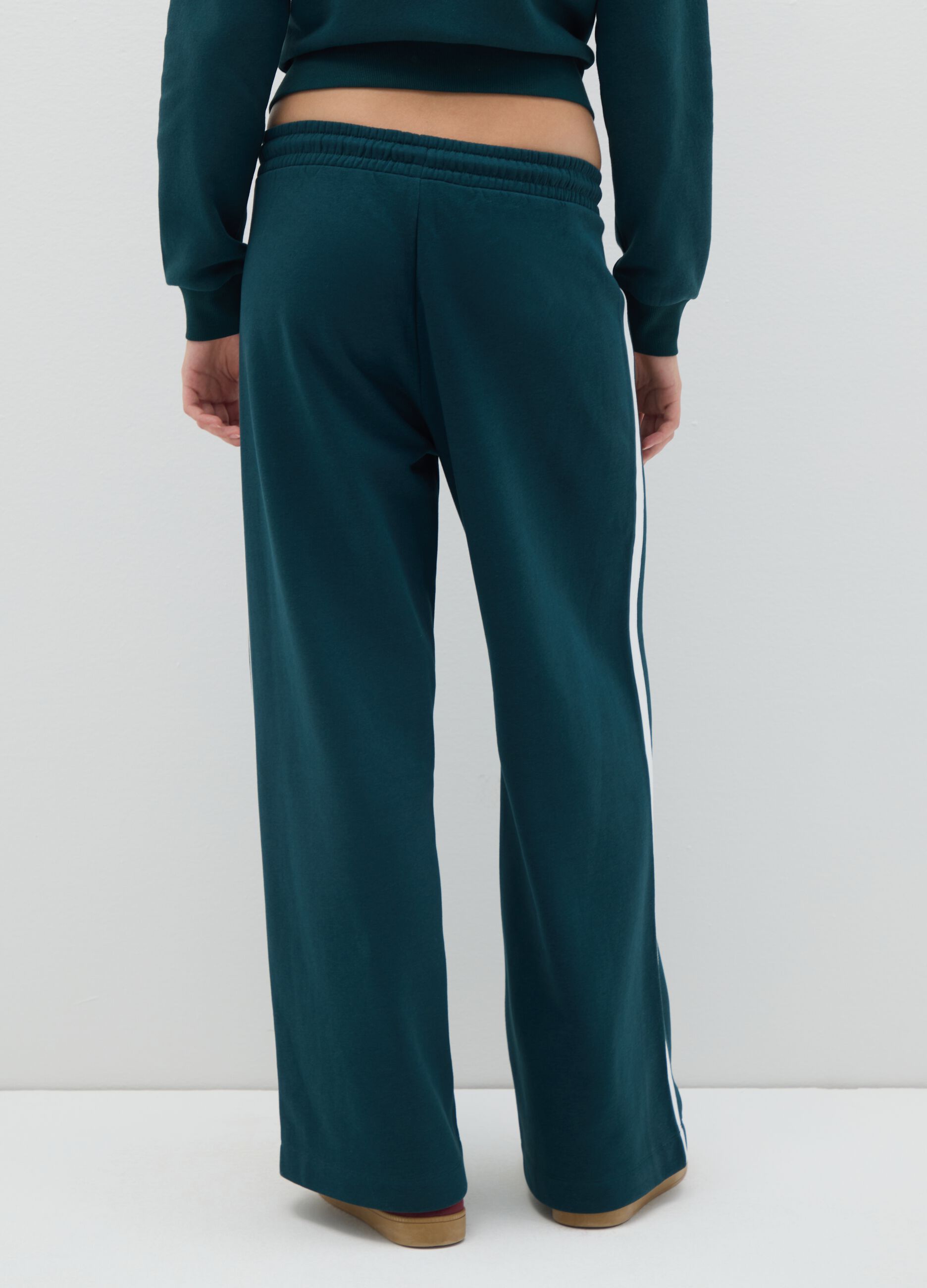 Wide leg red cotton-blend trousers