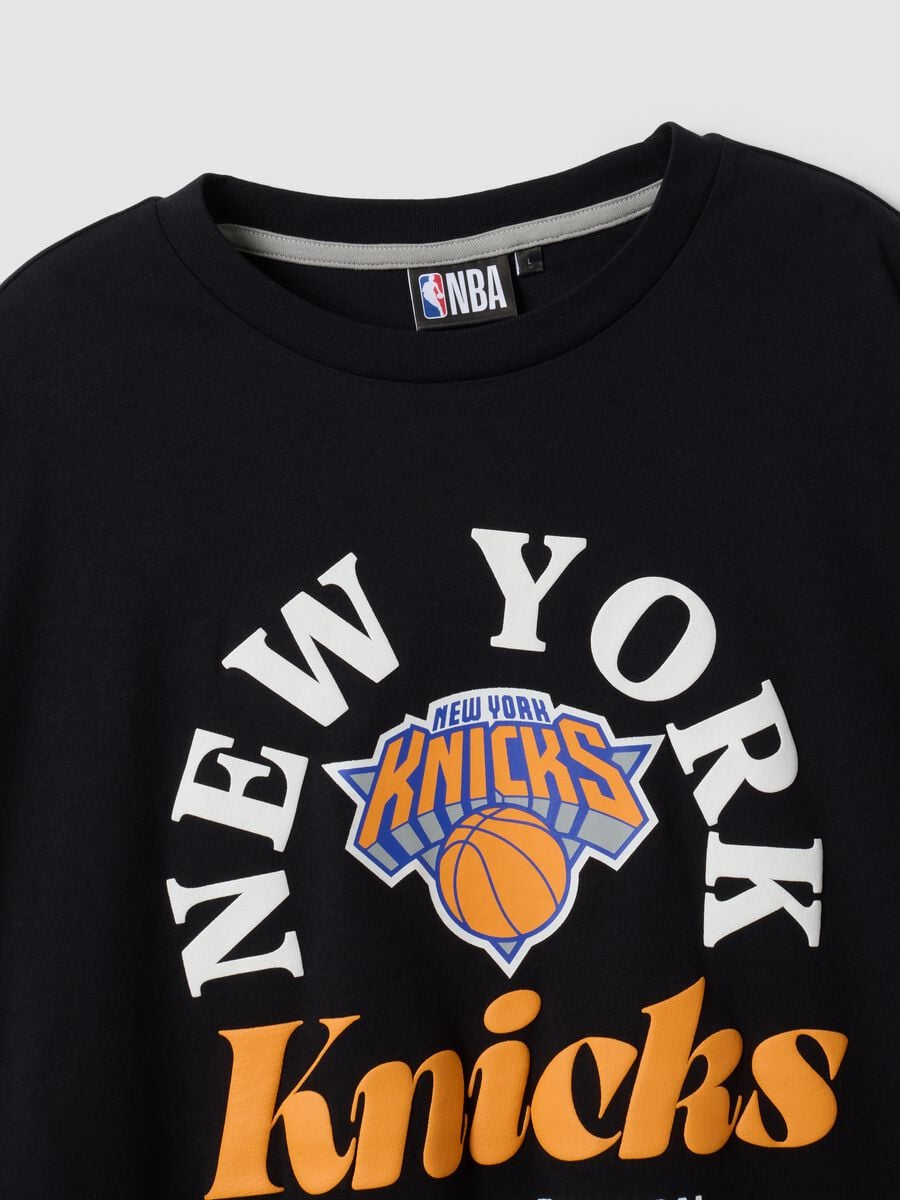 Black pure cotton T-shirt with New York Knicks print_5
