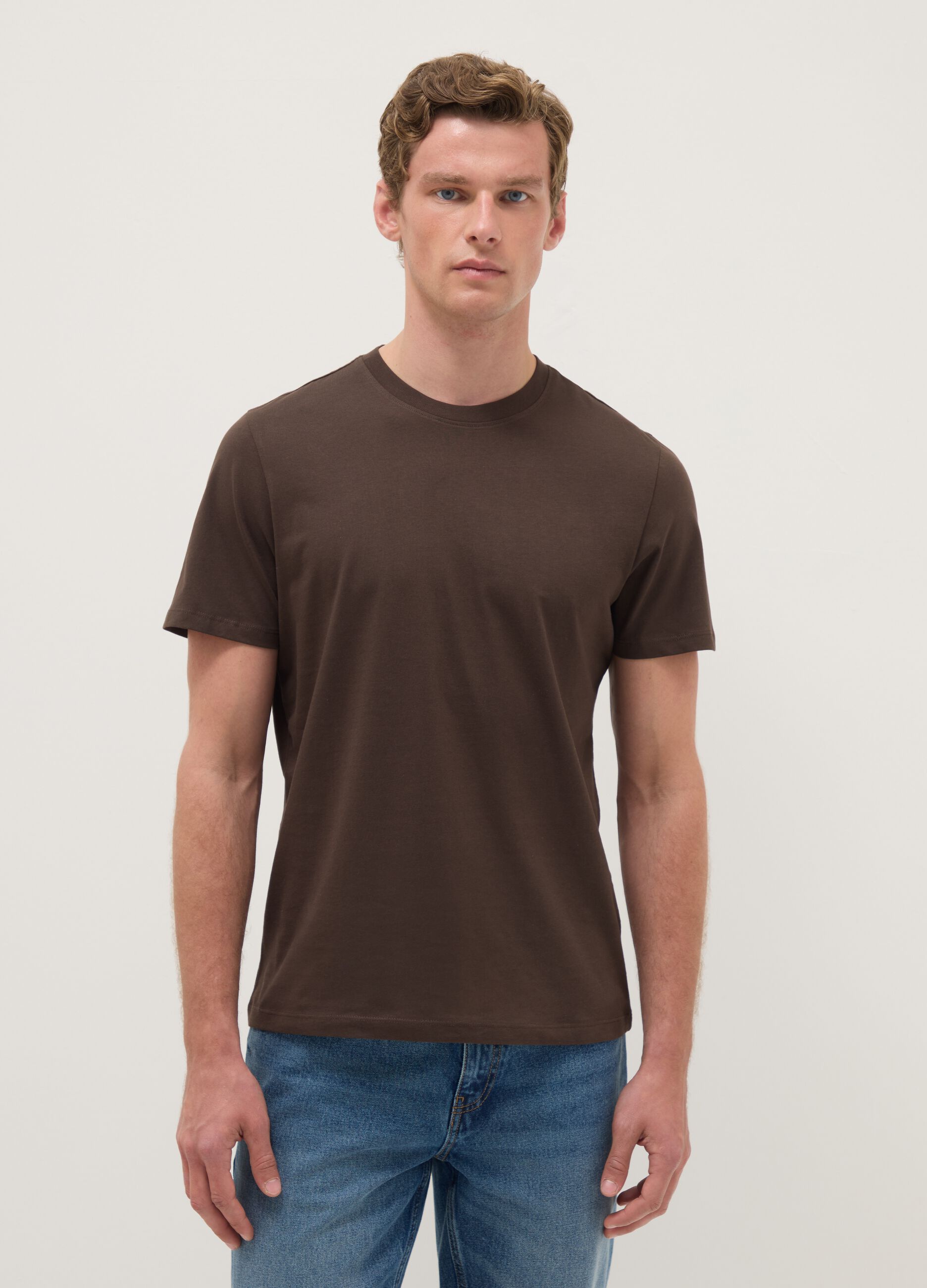 Brown pure cotton regular fit T-shirt