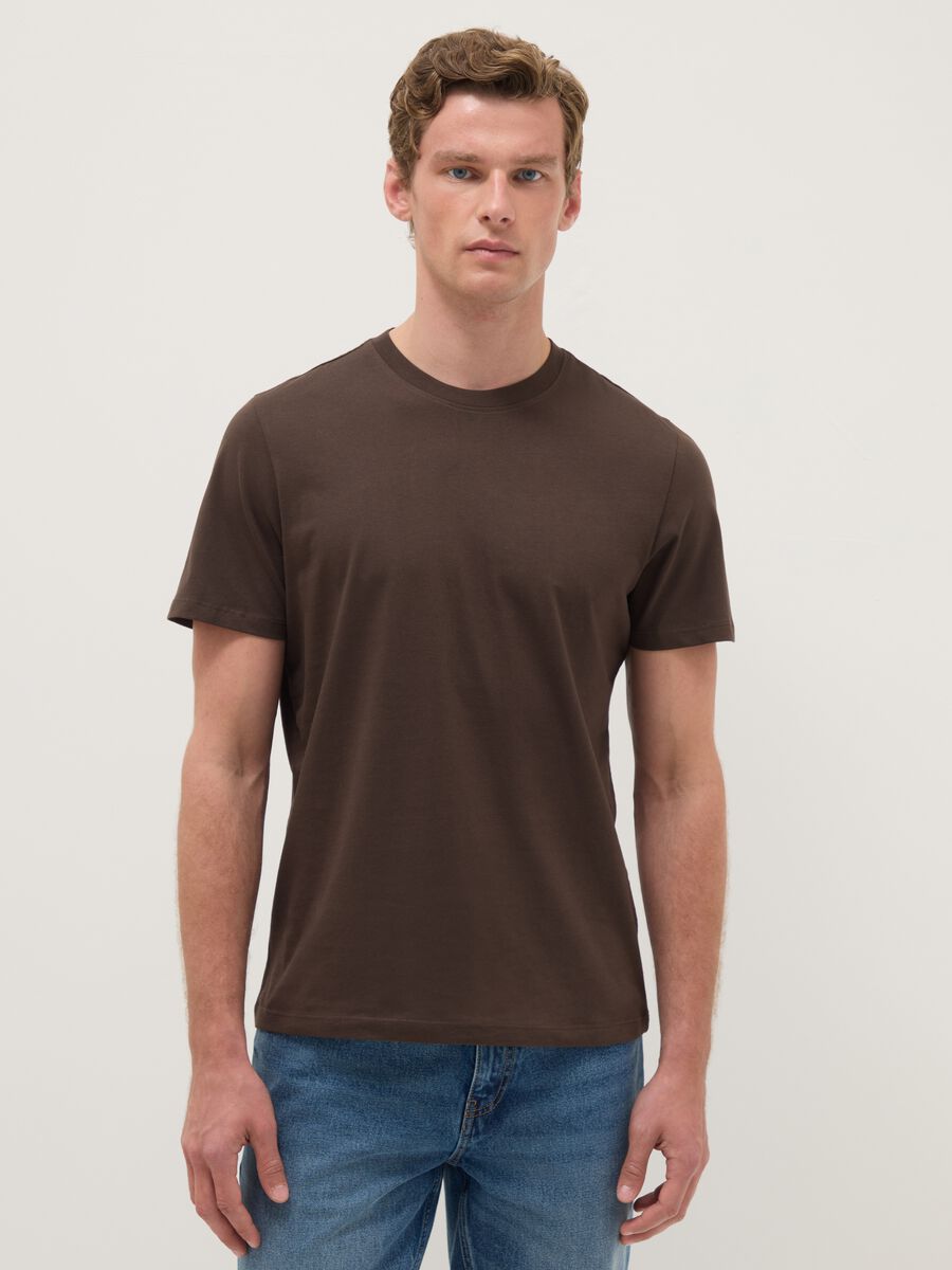T-shirt marrone in puro cotone regular fit_0