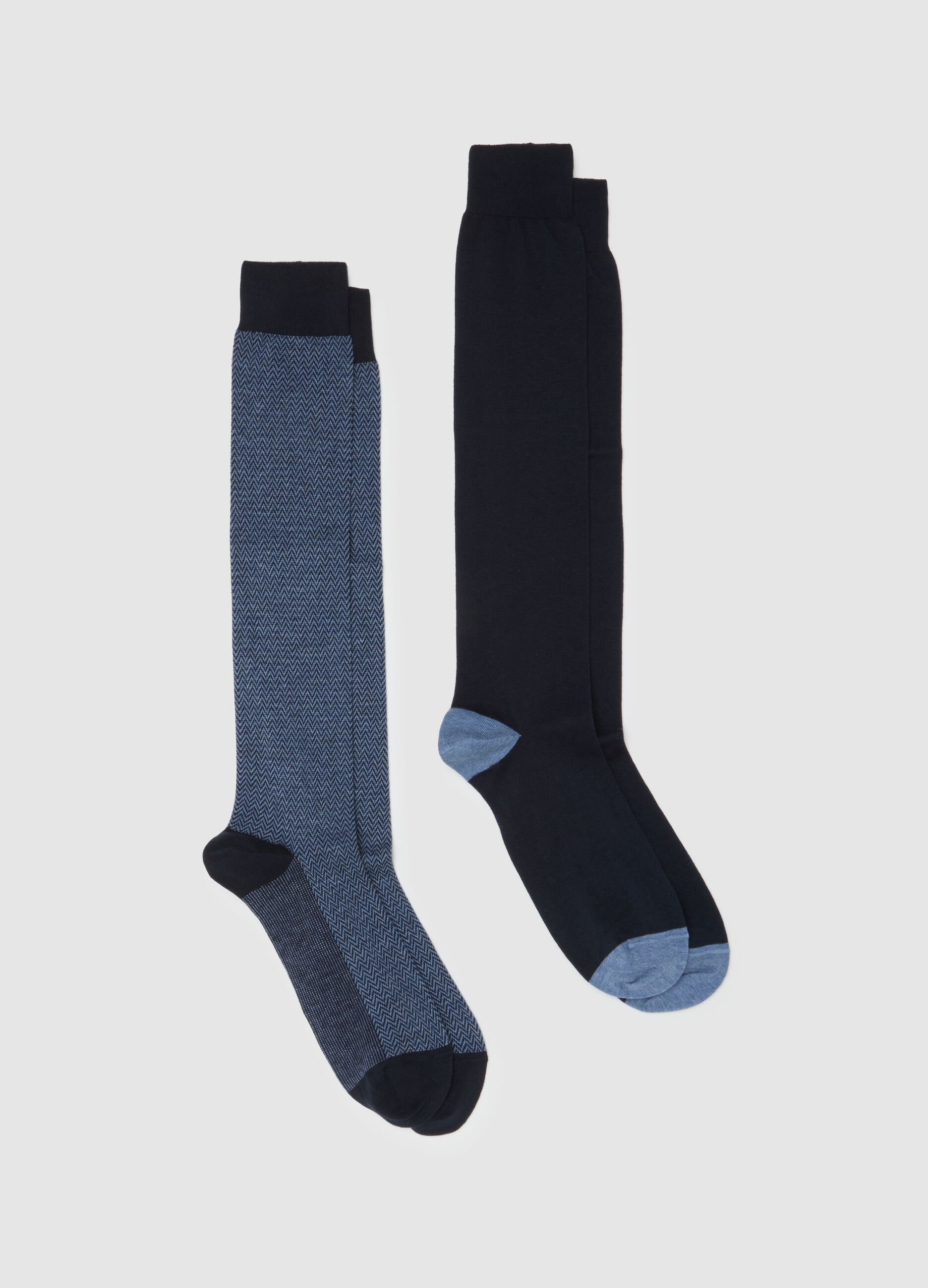 Two-pack of long blue socks in stretch cotton