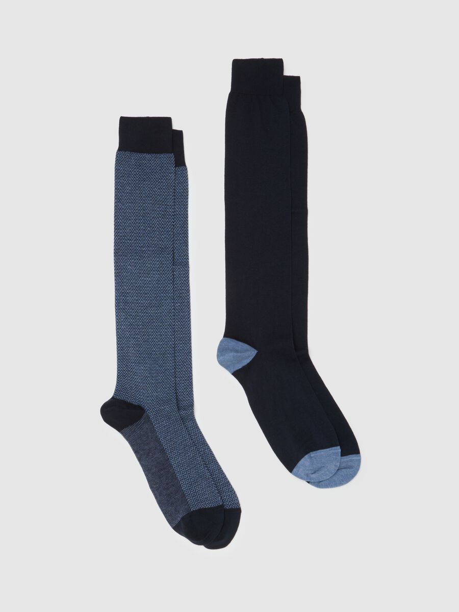 Two-pack of long blue socks in stretch cotton_0