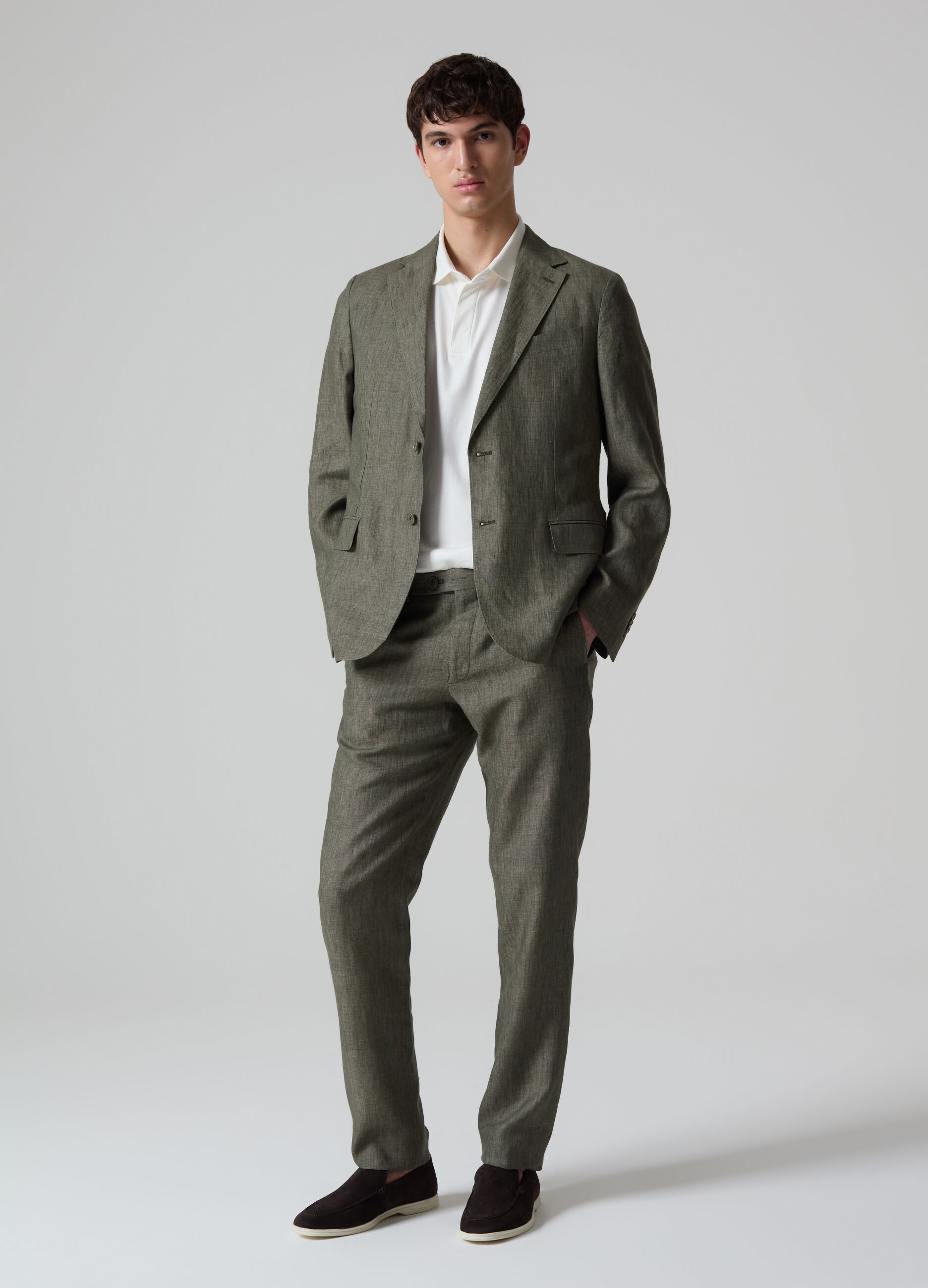 Ovs Pantaloni in puro lino PIOMBO