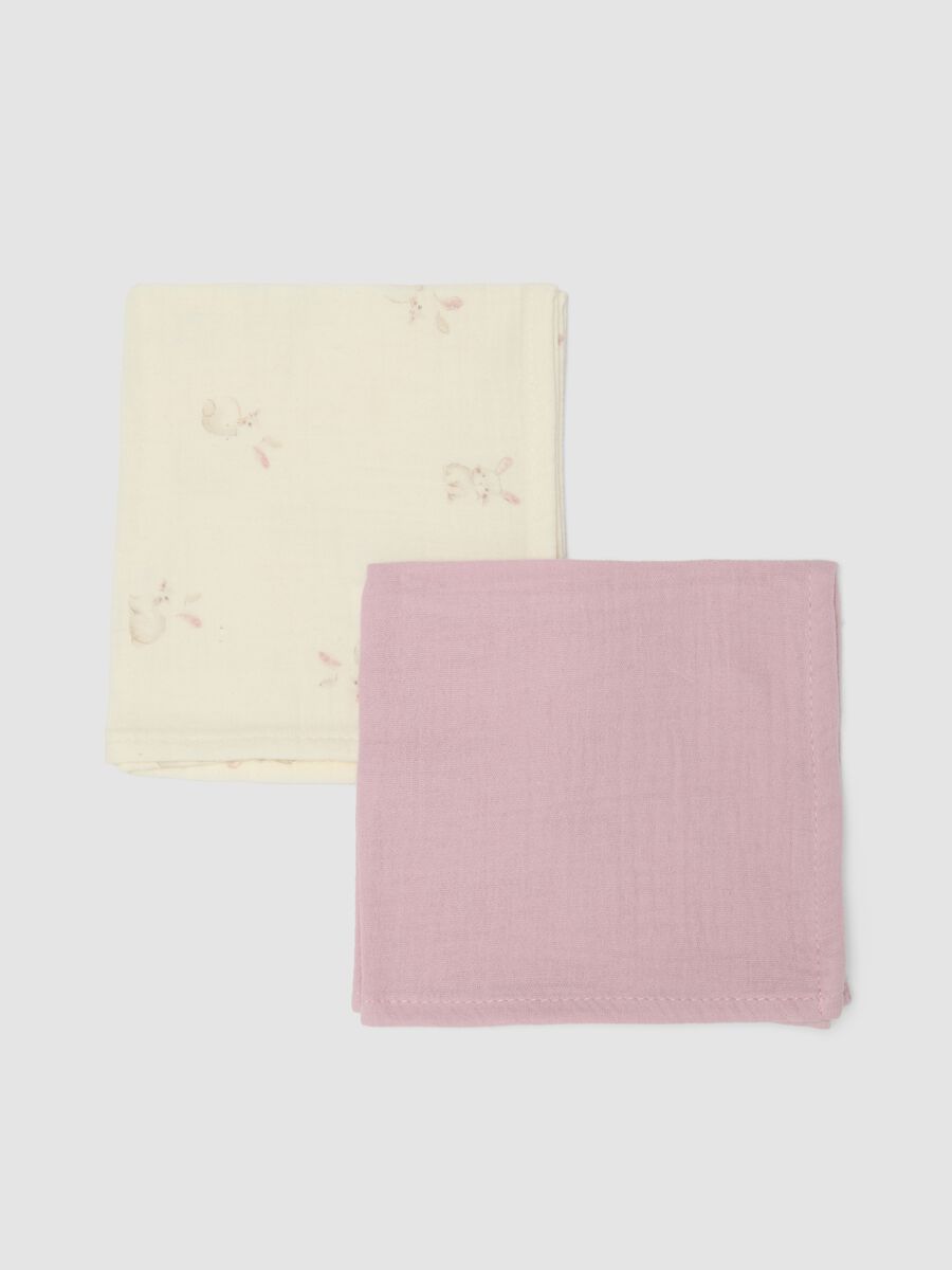 Bipack di mussole rosa e bianco in puro cotone per neonata_0