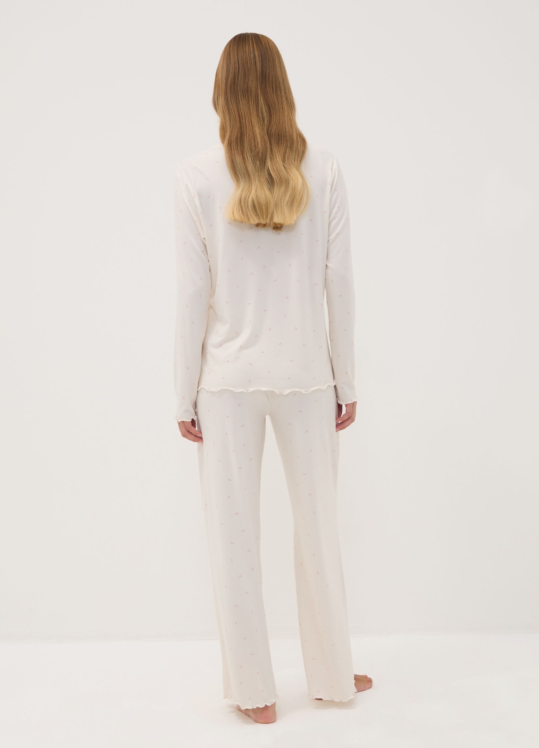 Black stretch-fabric crew-neck pyjamas