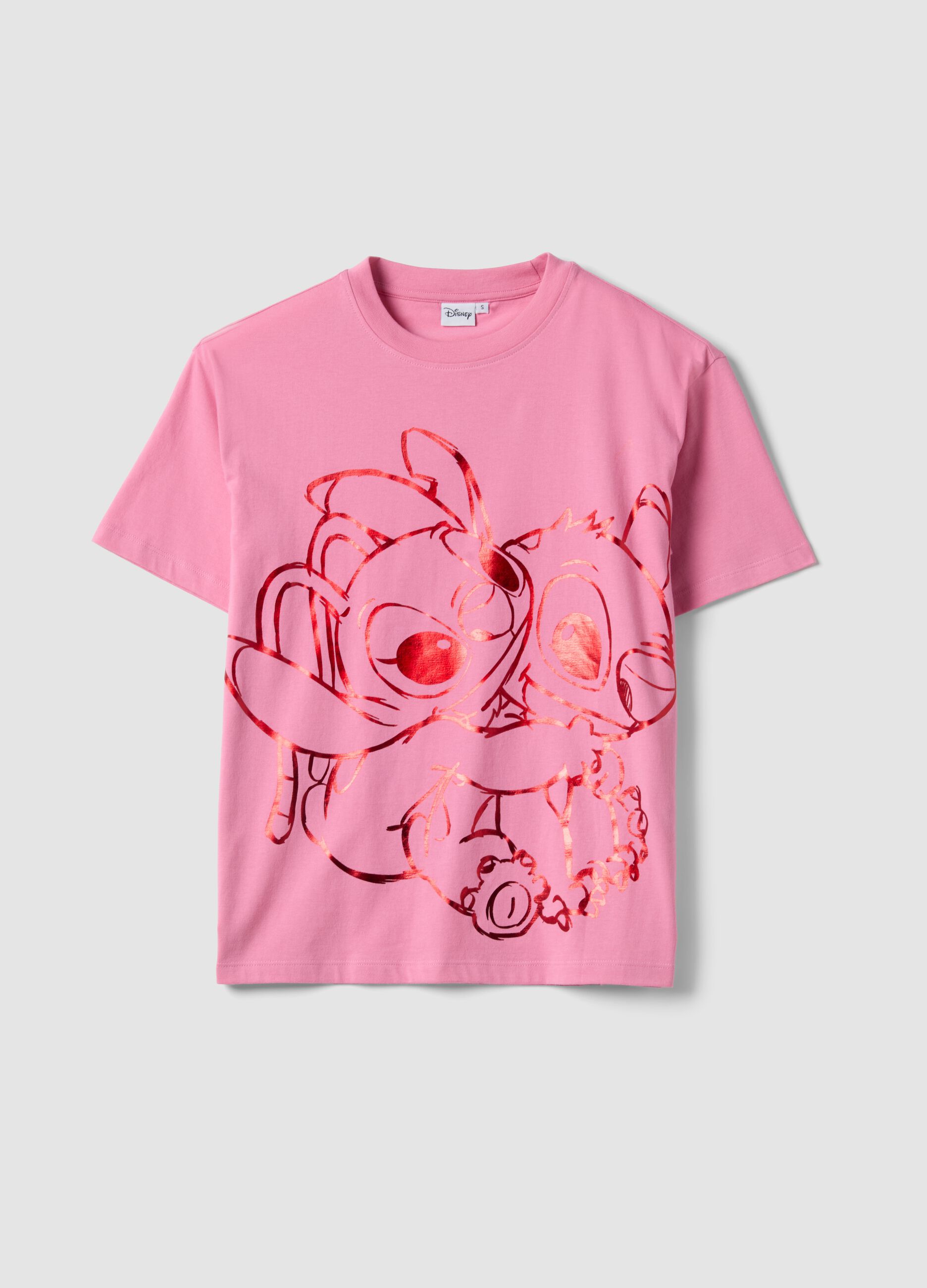 Pink pure cotton regular fit T-shirt with Stitch print