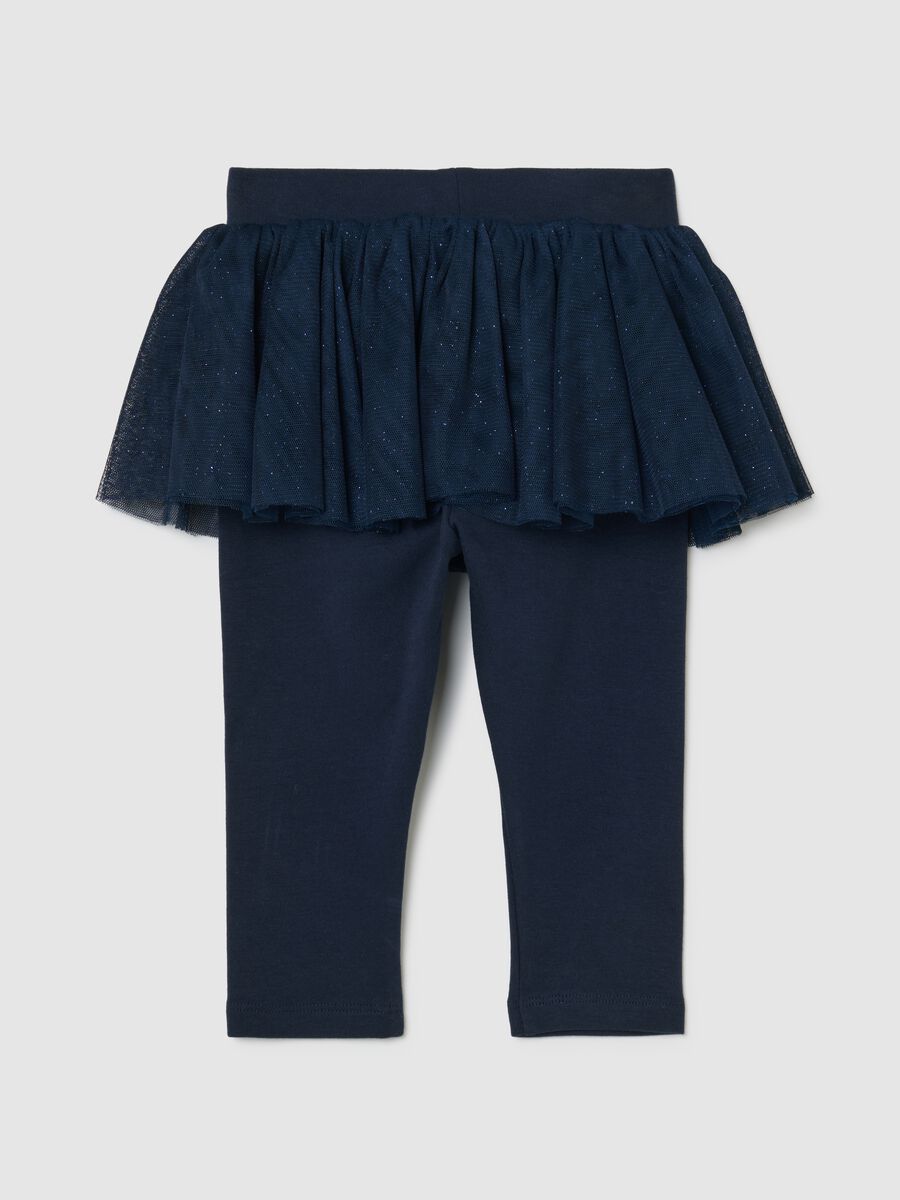 Leggings con gonna blu da bimba in misto cotone slim fit_1