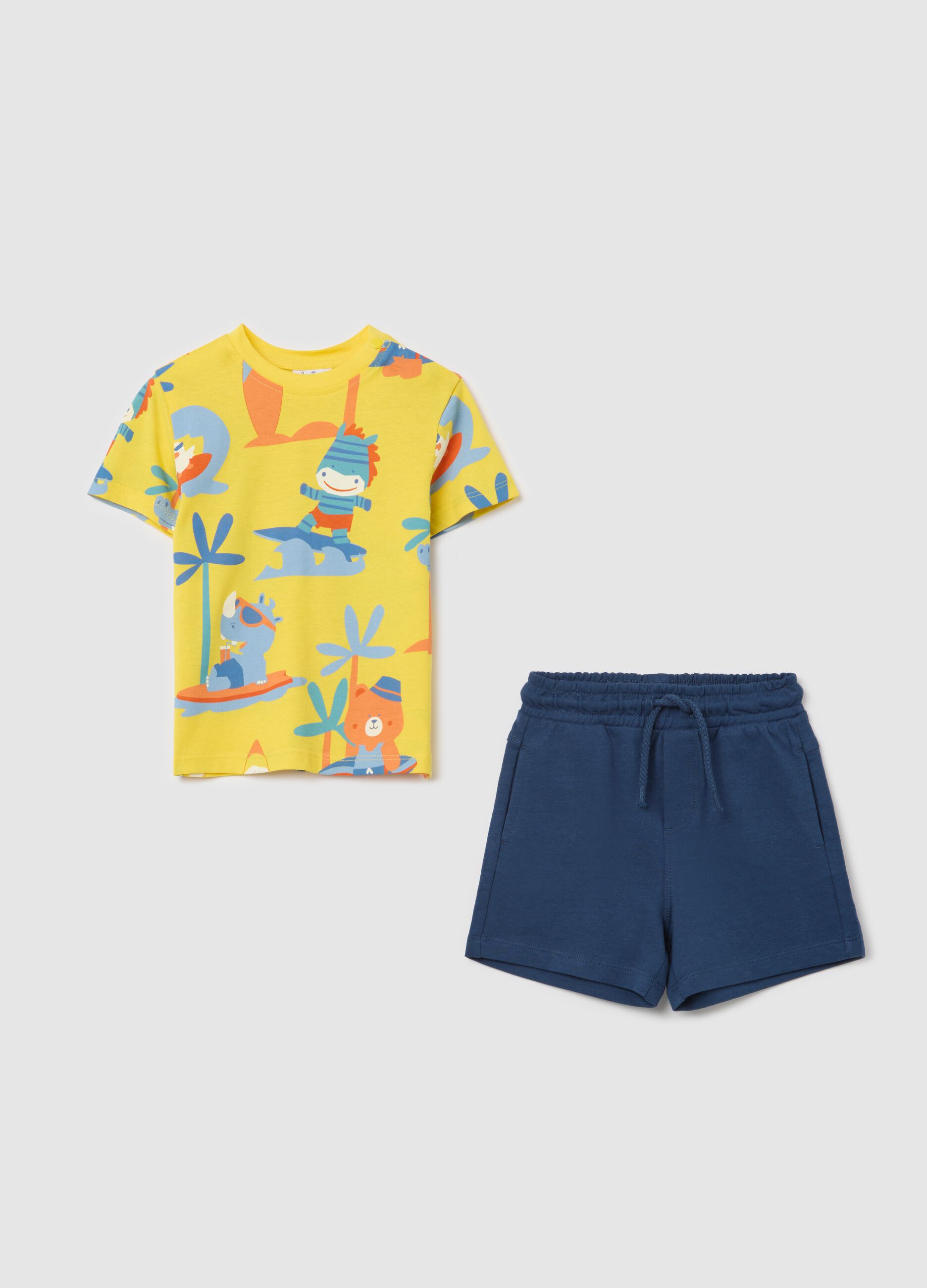 Blue and yellow cotton jogging set with print