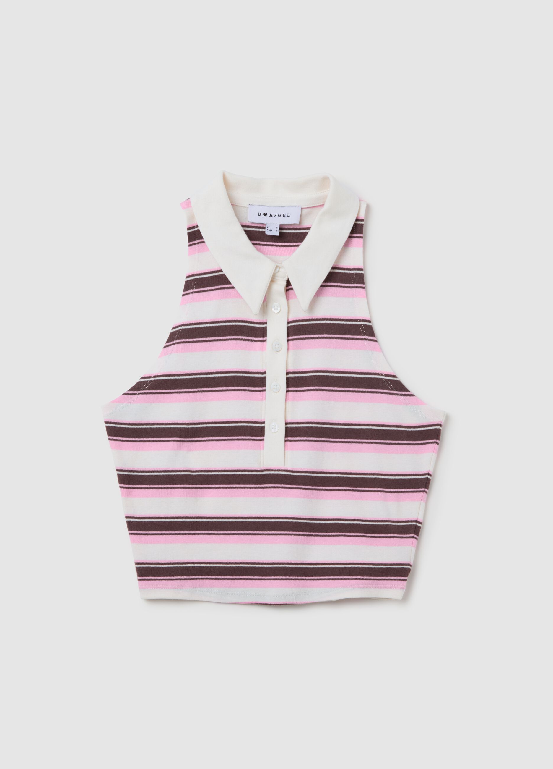 Sleeveless Pink and Brown Striped Polo