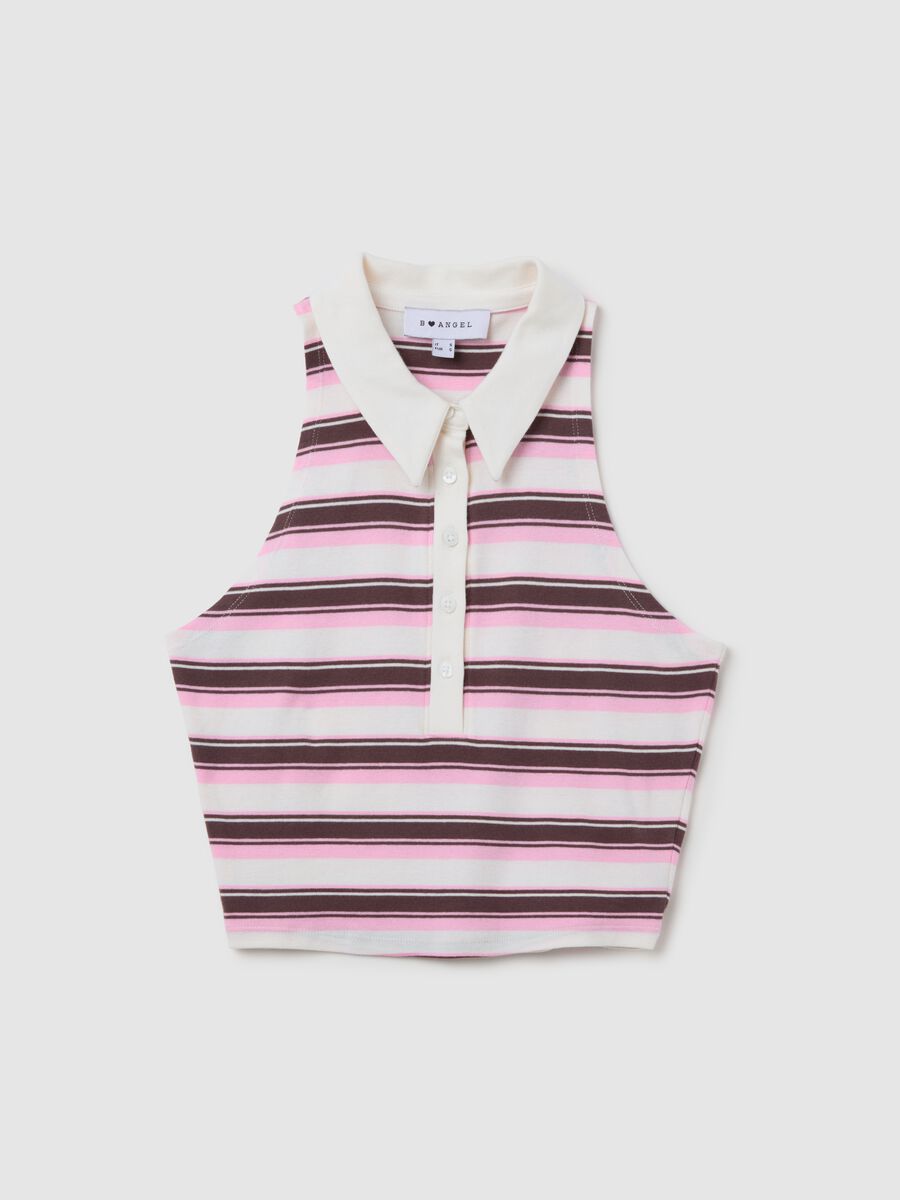 Sleeveless Pink and Brown Striped Polo_4