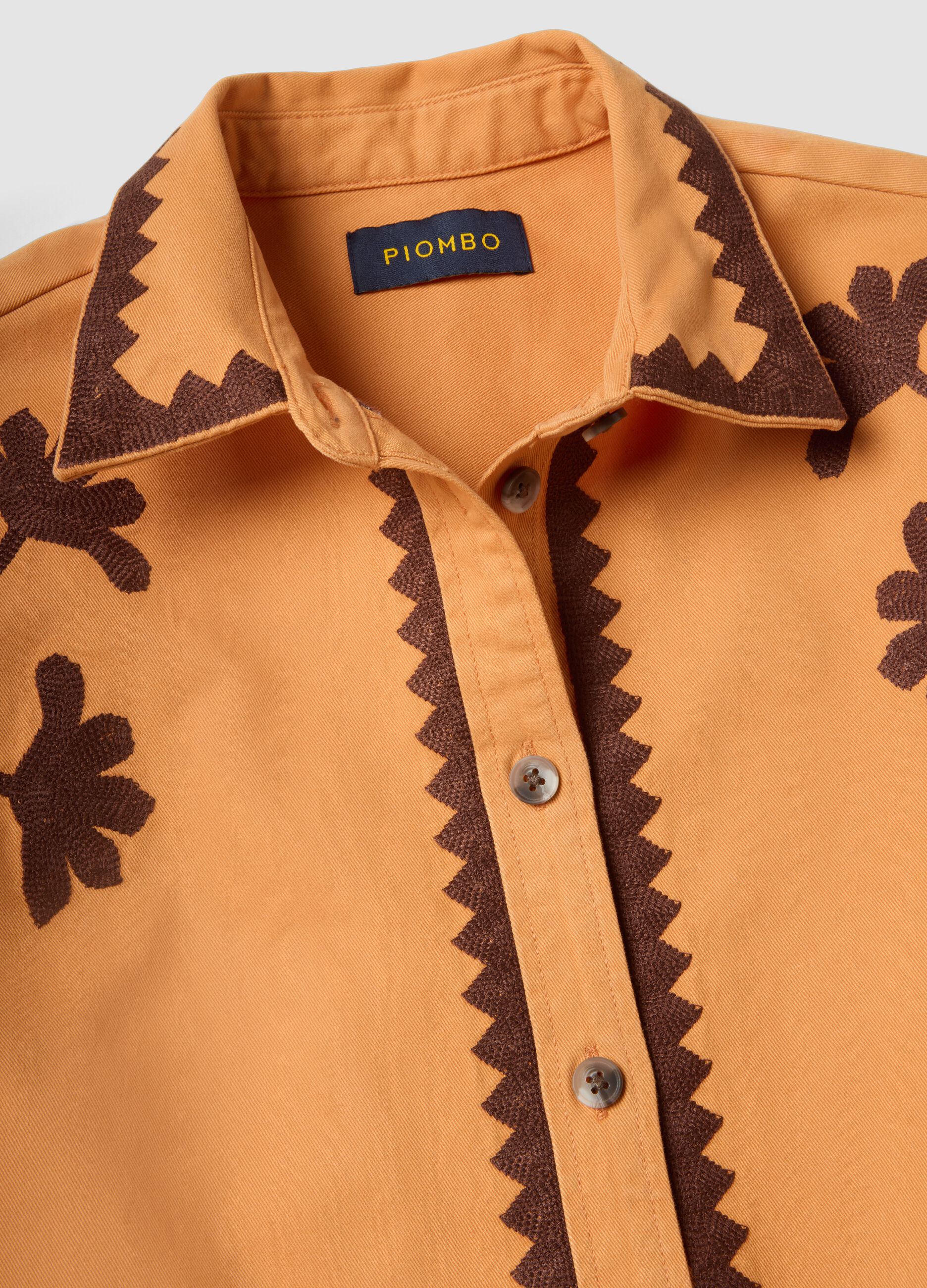 Orange pure cotton jacket with contrast embroidery