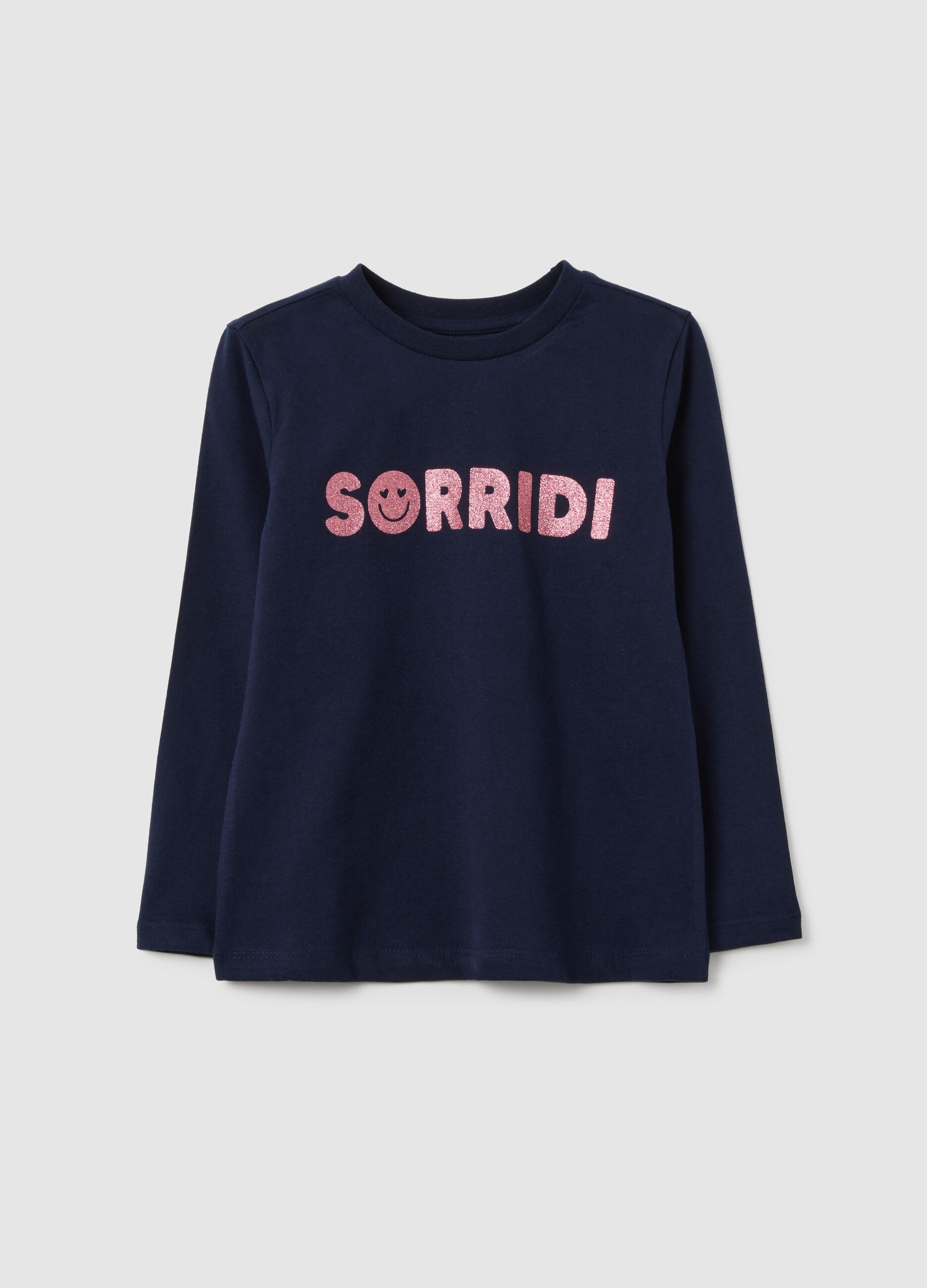 Girls' pure cotton blue regular fit T-shirt with 'LOVE' print