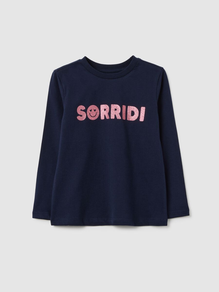 Girls' pure cotton blue regular fit T-shirt with 'LOVE' print_0