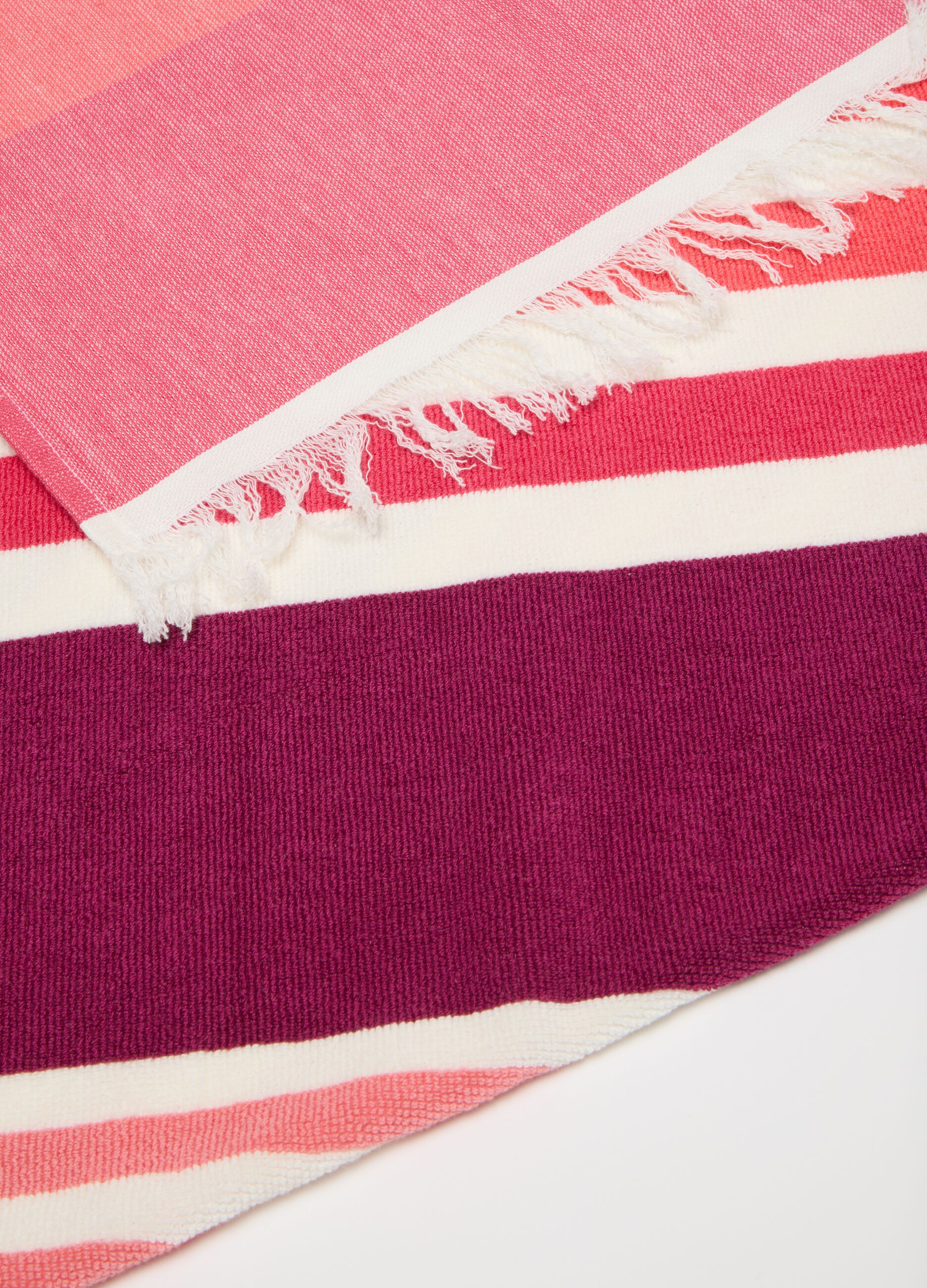 Telo mare da donna in puro cotone multicolor a righe bianco e rosa