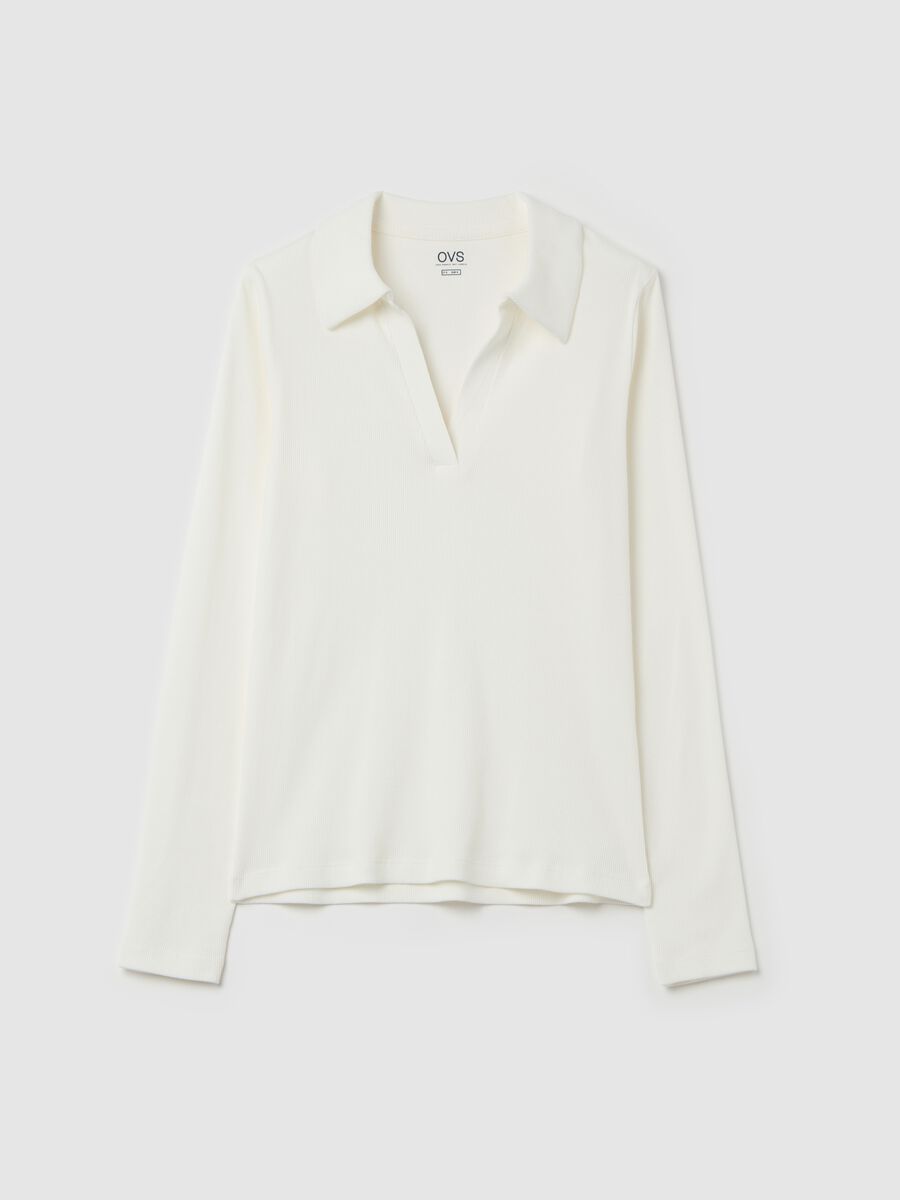 Ribbed T-shirt with polo shirt neck_4