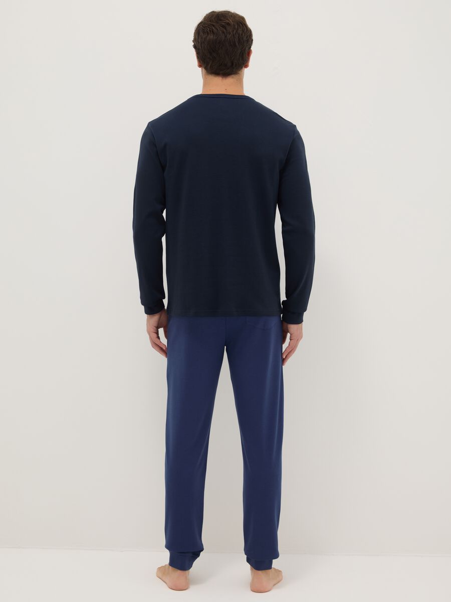 Blue crew neck long sleeve pyjamas in pure cotton regular fit_2