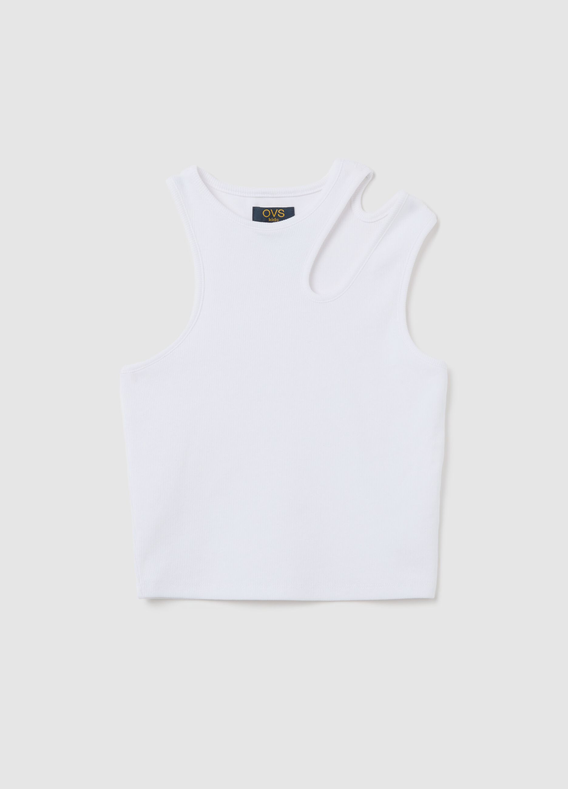 Ribbed white tank top with cut-out detail