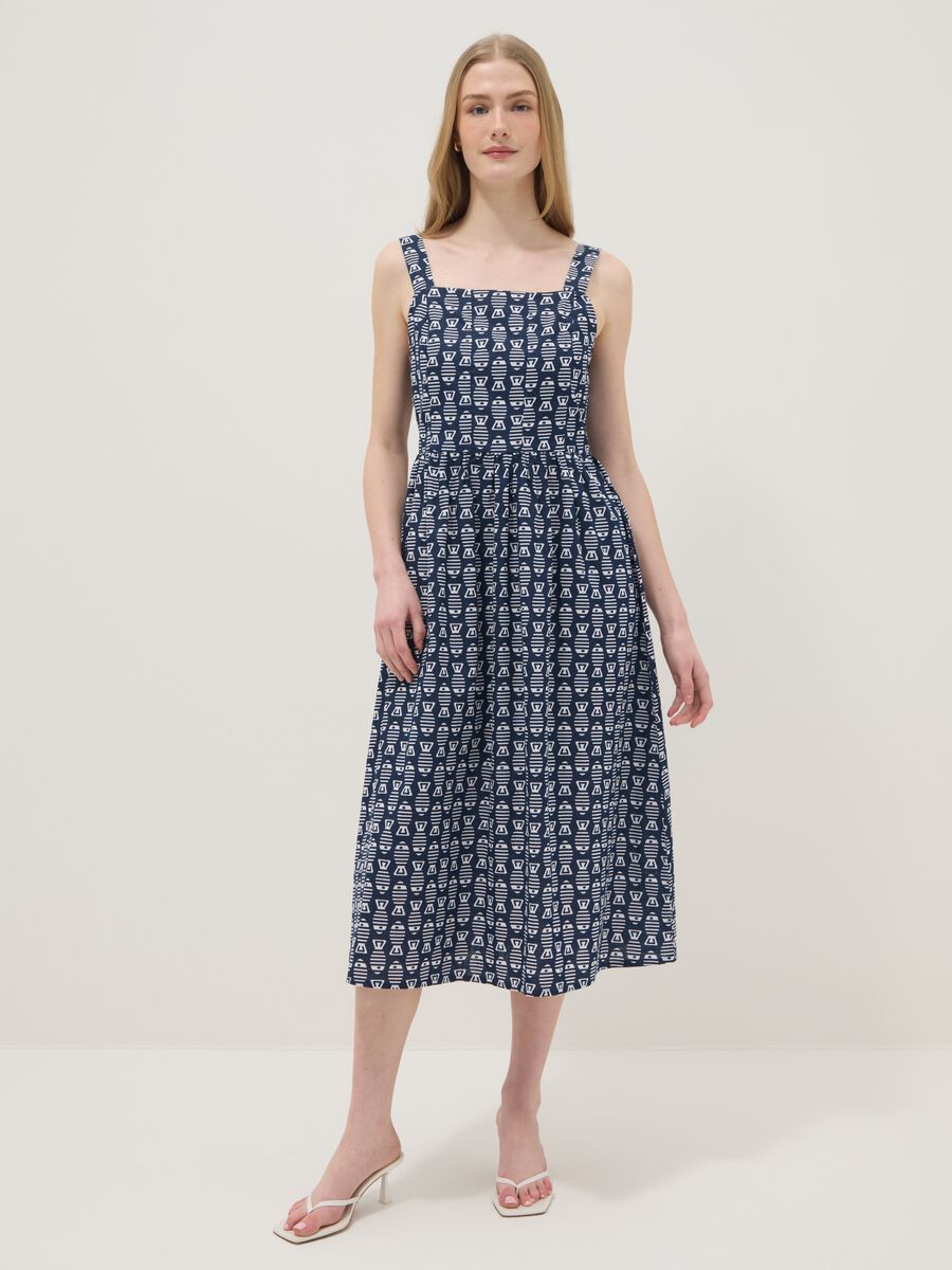 Blue pure cotton strappy dress with a summer print_1