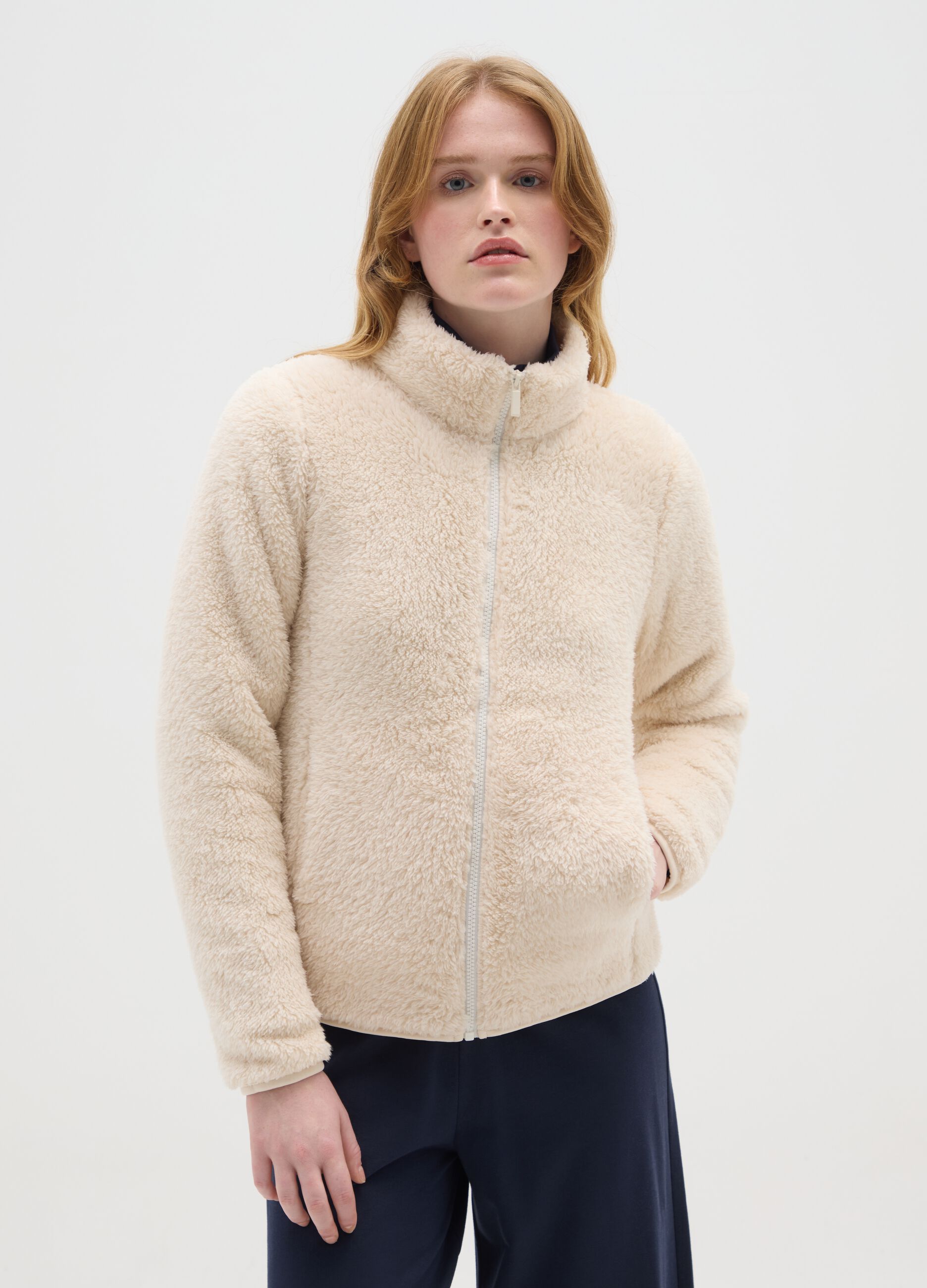 White regular fit zip sweatshirt