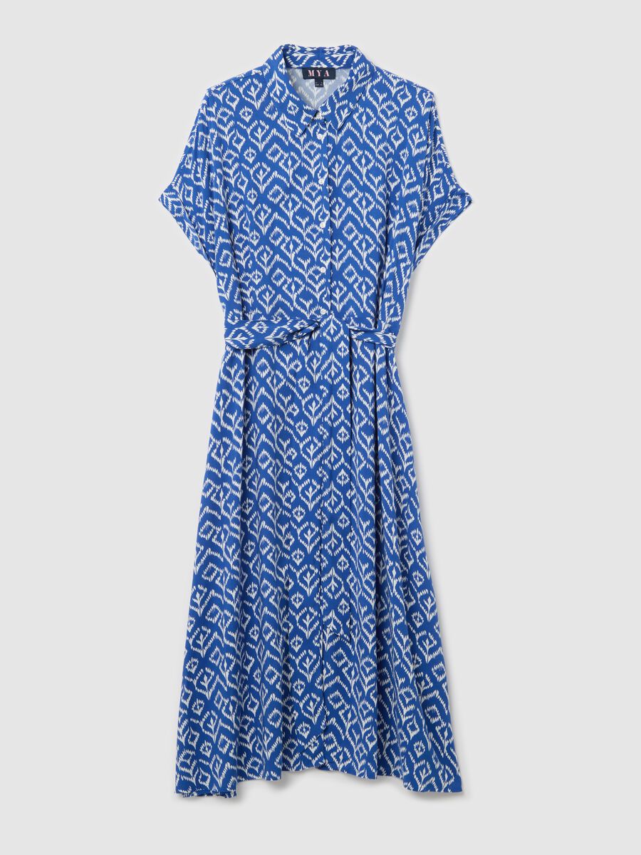 Curvy blue viscose dress with geometric motif_4