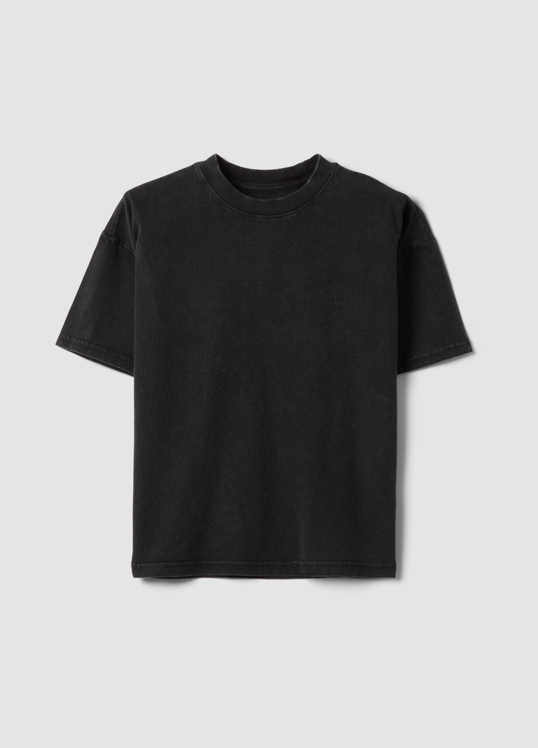 Boys&rsquo; black pure cotton short-sleeve T-shirt, oversized fit