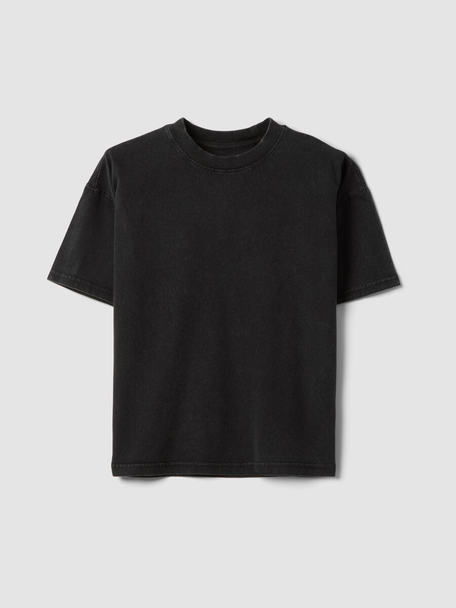 T-shirt nera in puro cotone a maniche corte da ragazzo oversize fit_0