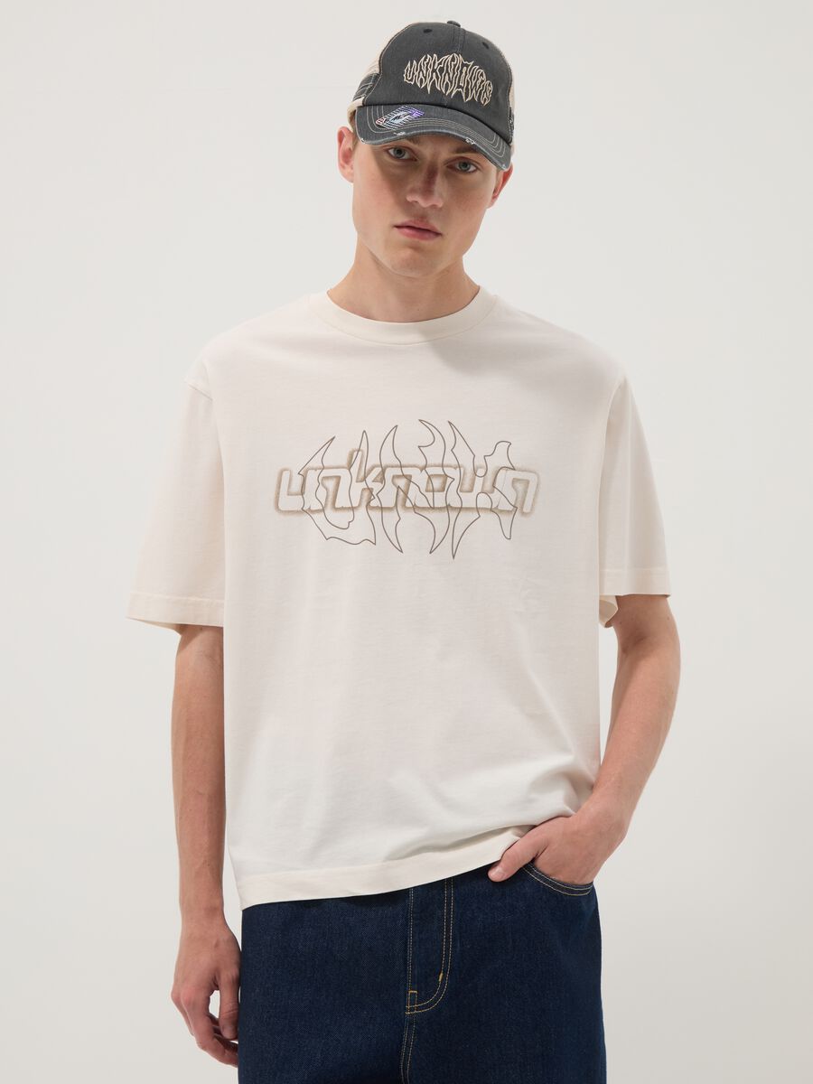 Beige pure cotton T-shirt with front print_1
