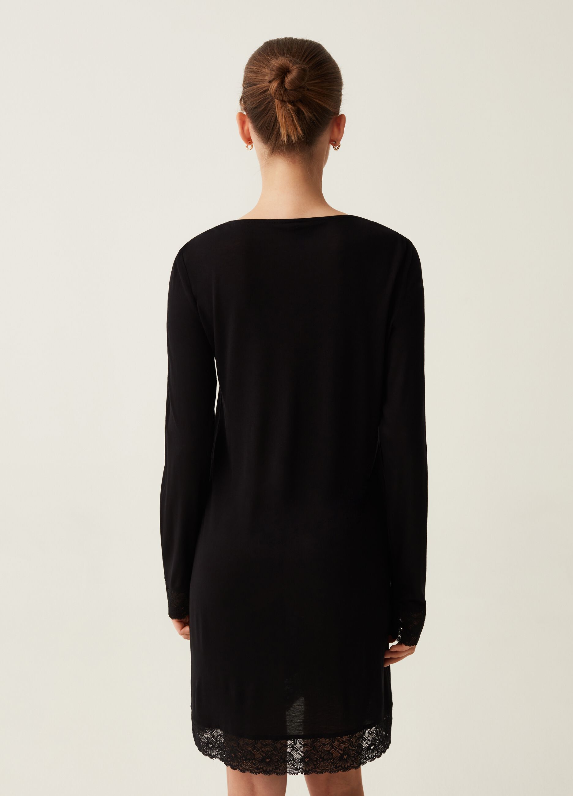 Camicia da notte in viscosa con pizzo Nero da Donna OVS