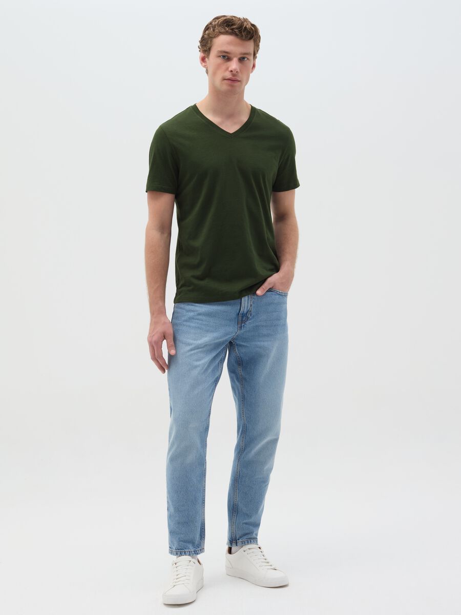 Slub cotton T-shirt with V neck_1